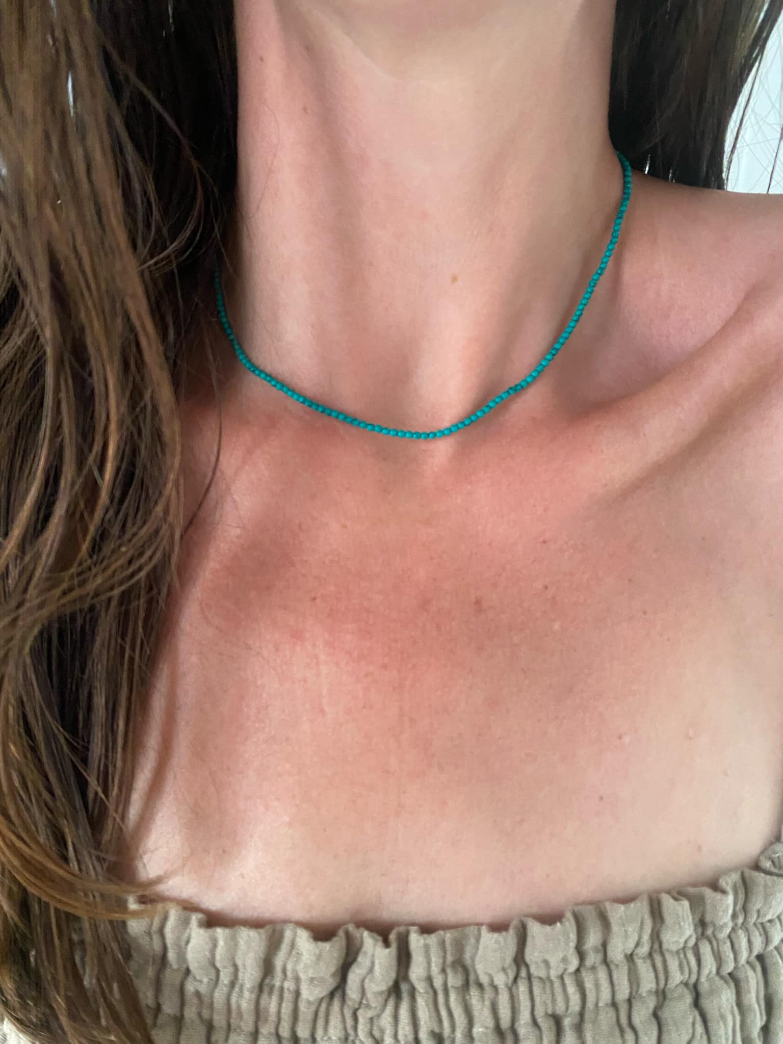 Turquoise Beaded Neckace with Detachable Silver Pendant