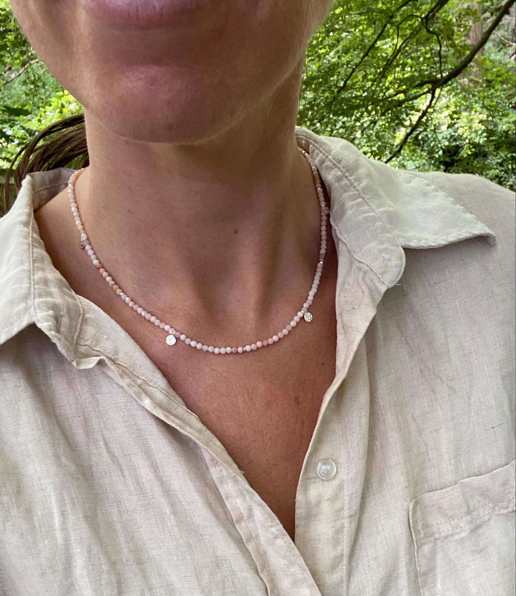 Pink Opal and Hammered Disc Necklace