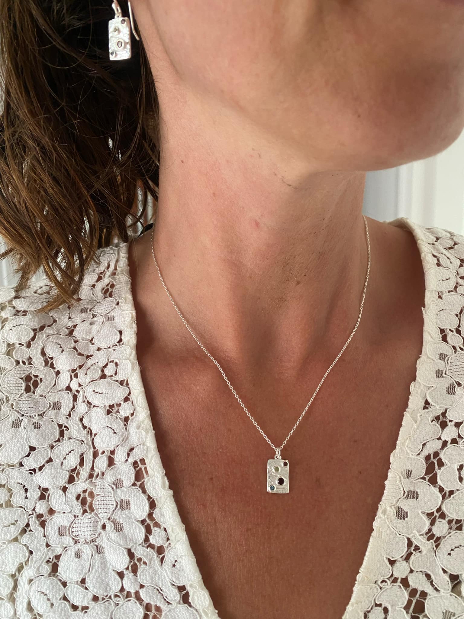 Multi Gemstone and Silver Pendant Necklace