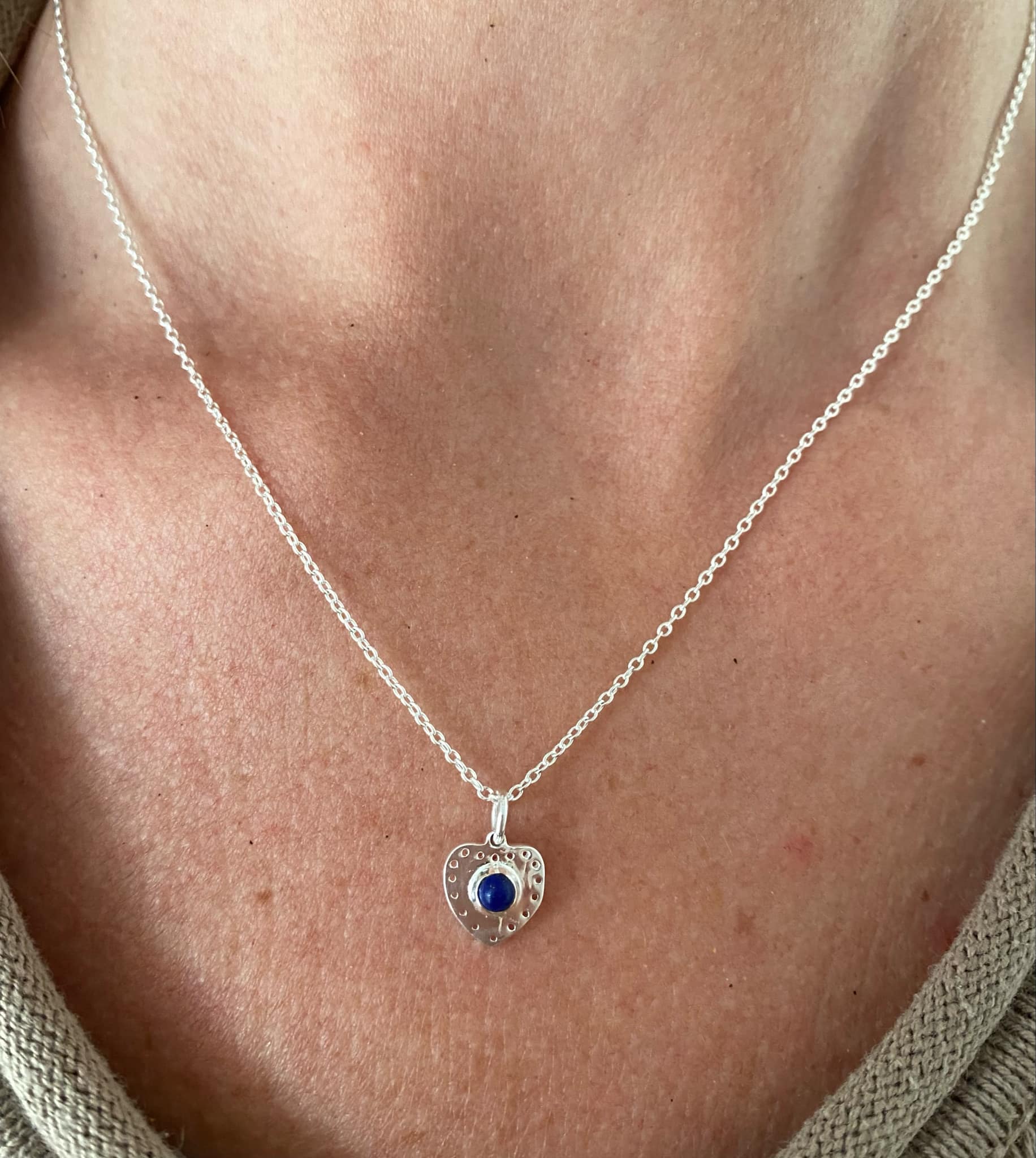 Lapis Silver Heart Necklace