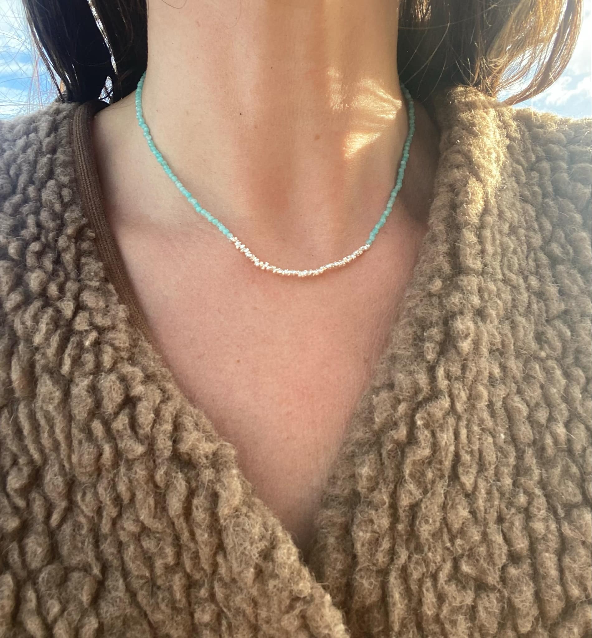 Amazonite and Silver Beaded Necklace