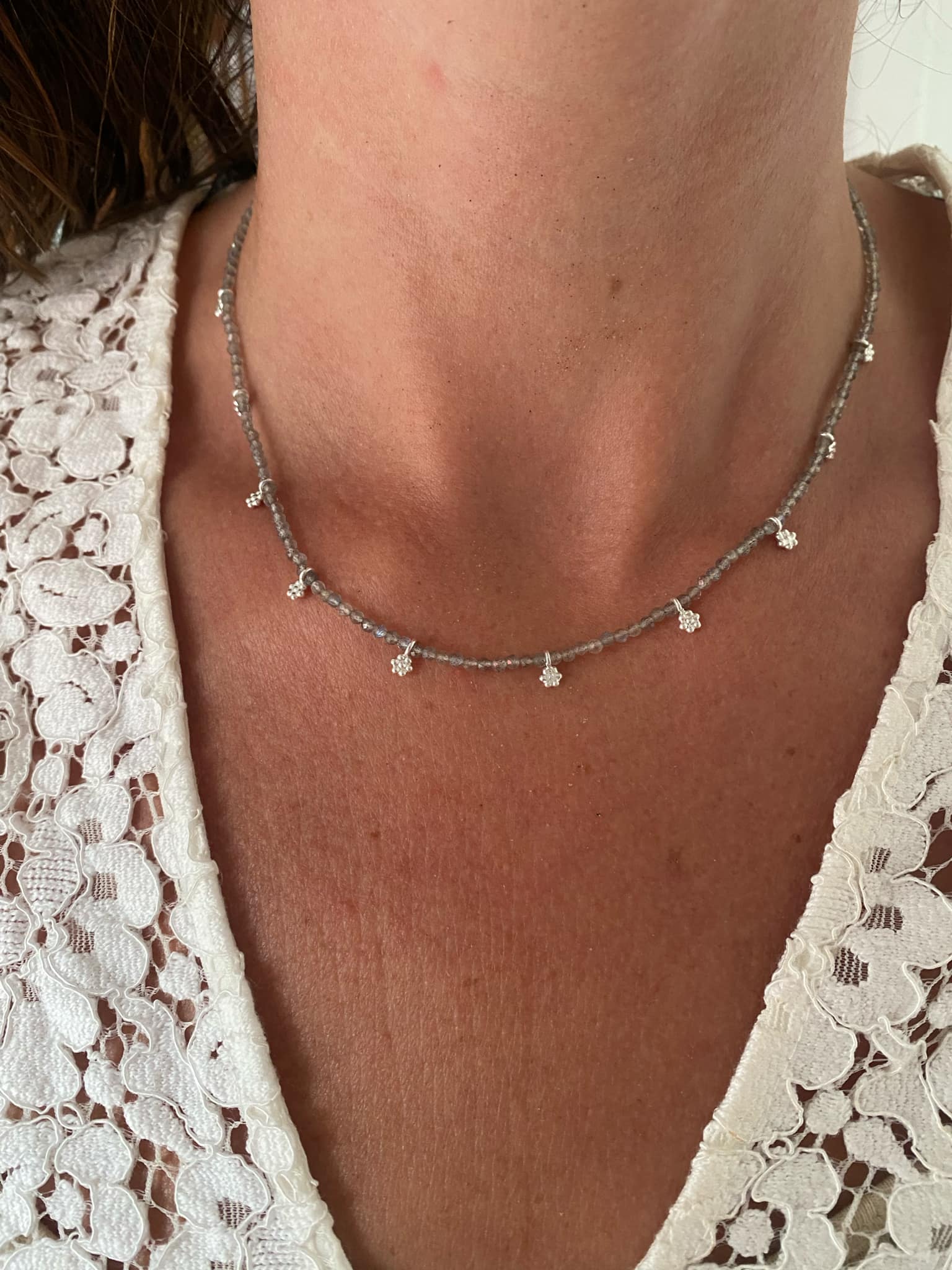 Silver Labradorite Beaded Necklace