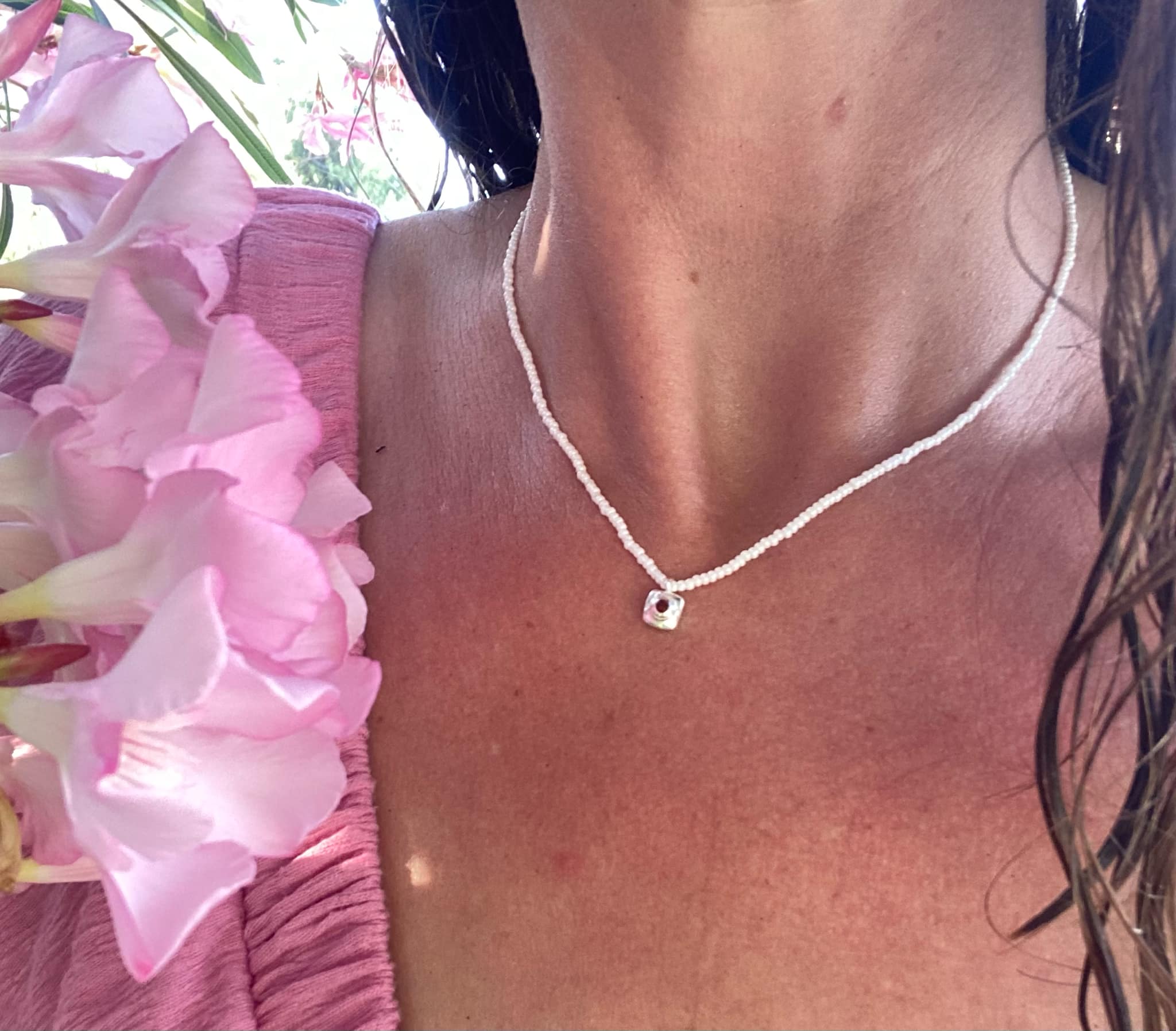 Tiny Silver Pearl Pendant Necklace