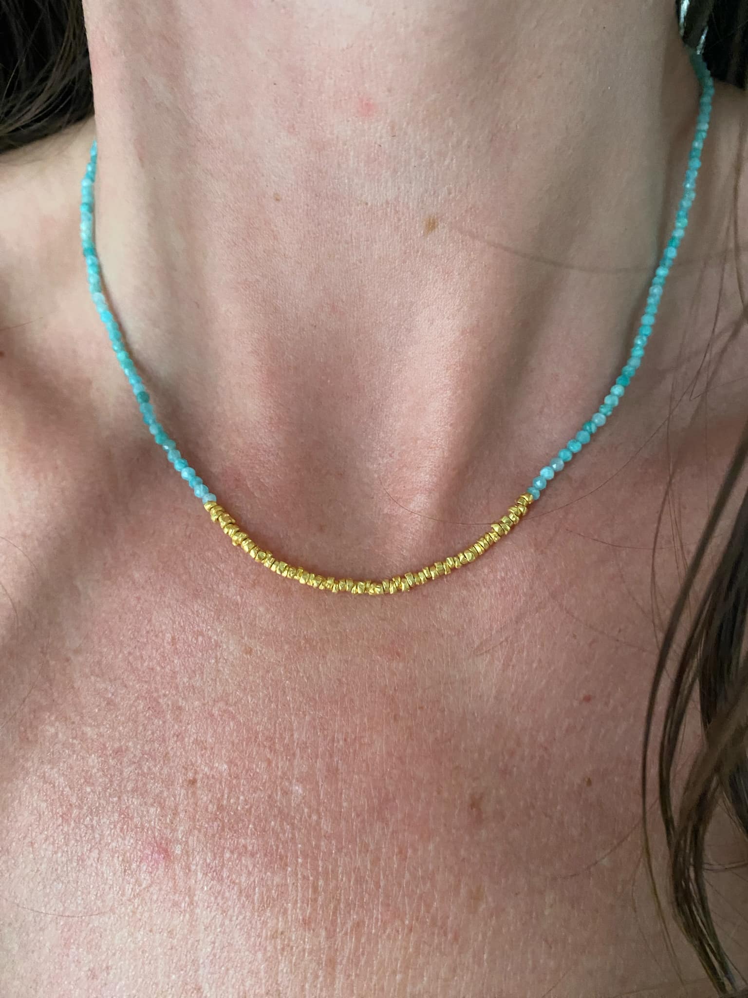 Amazonite and Gold Beaded Necklace