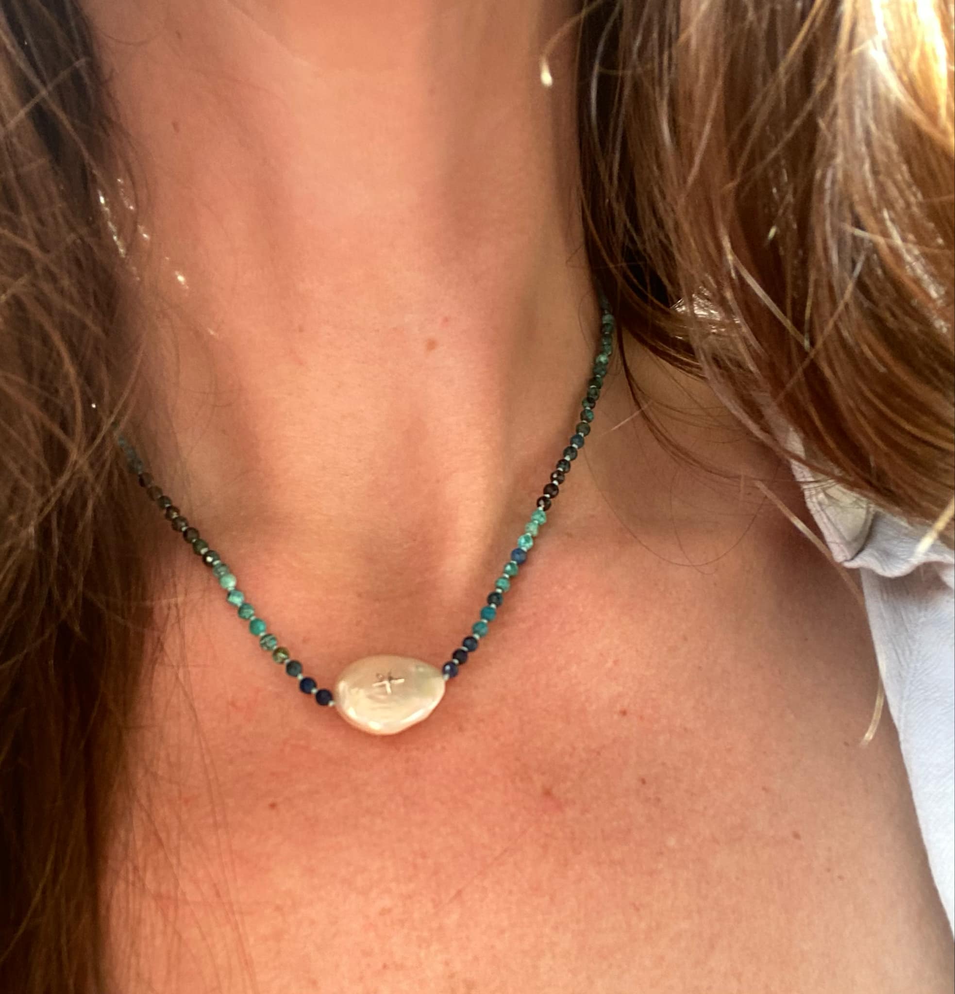 Chrysocolla and Pearl Necklace