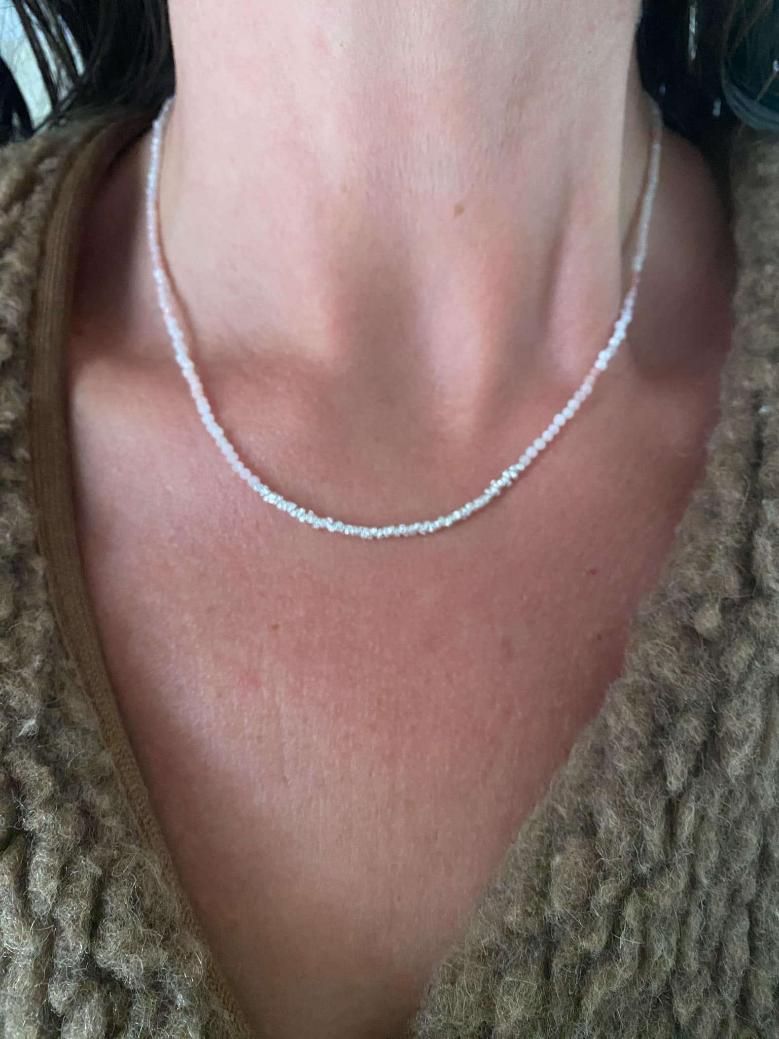 Pink Opal and Silver Beaded Necklace
