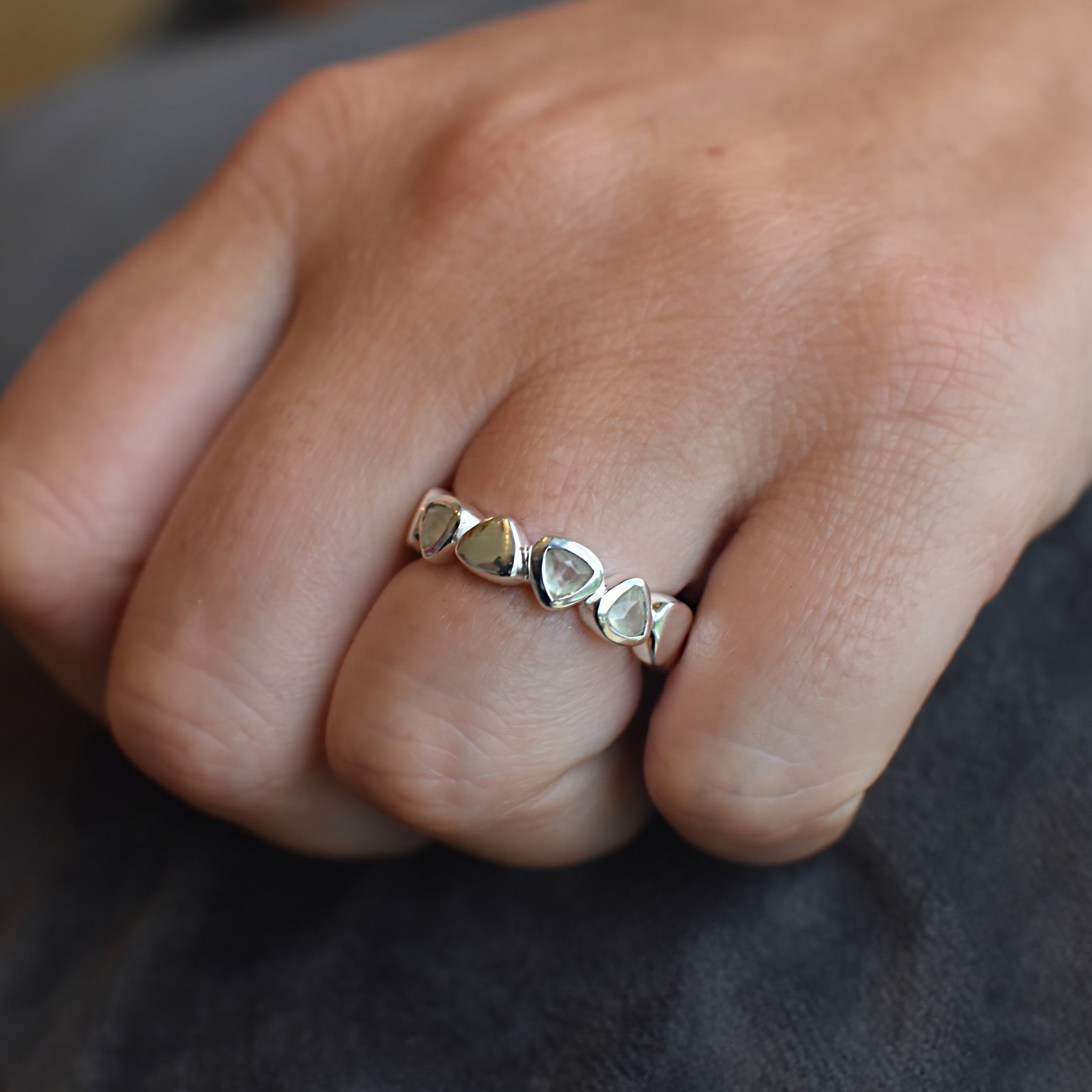 Silver Prehnite Ring