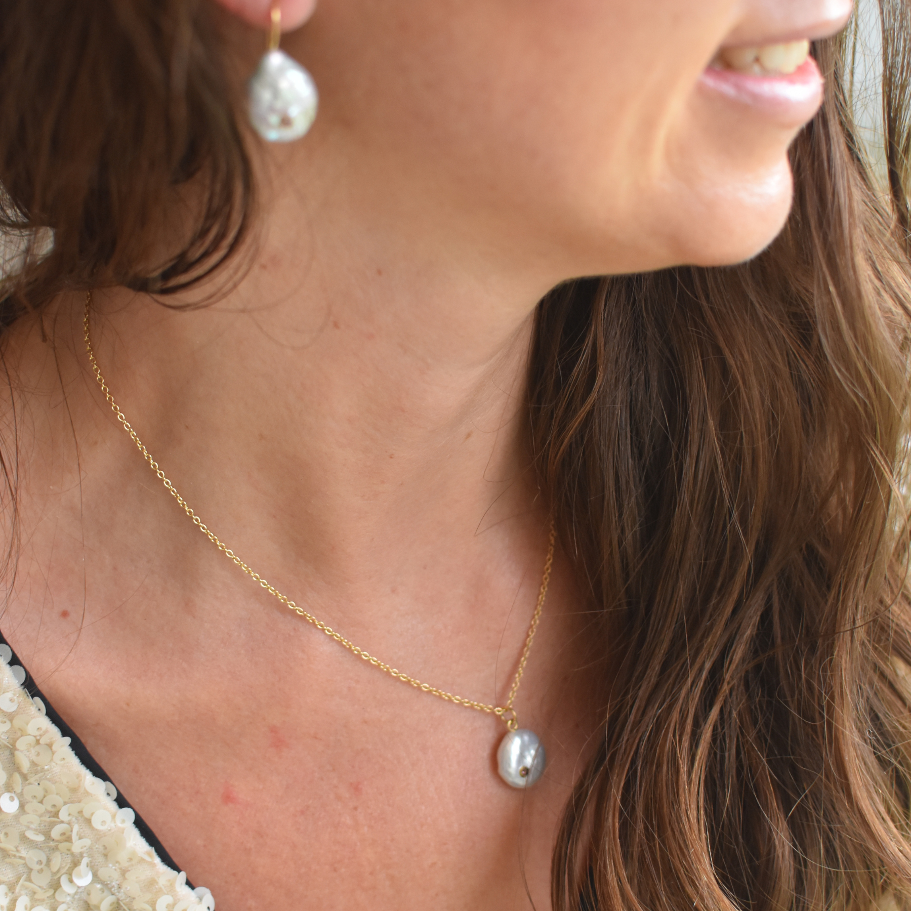 Gold Pearl and Pink Tourmaline Necklace