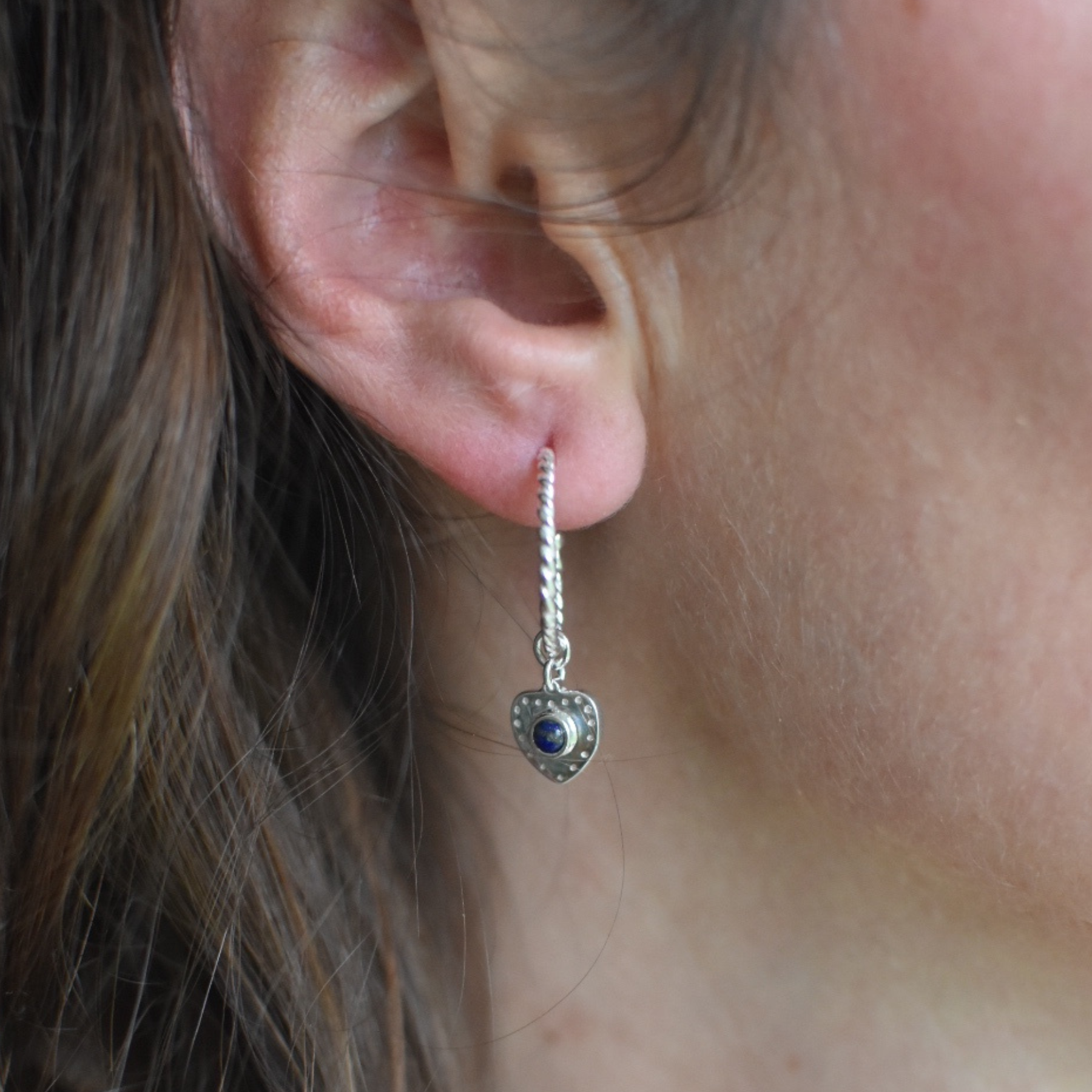 Lapis Heart Hoop Earrings