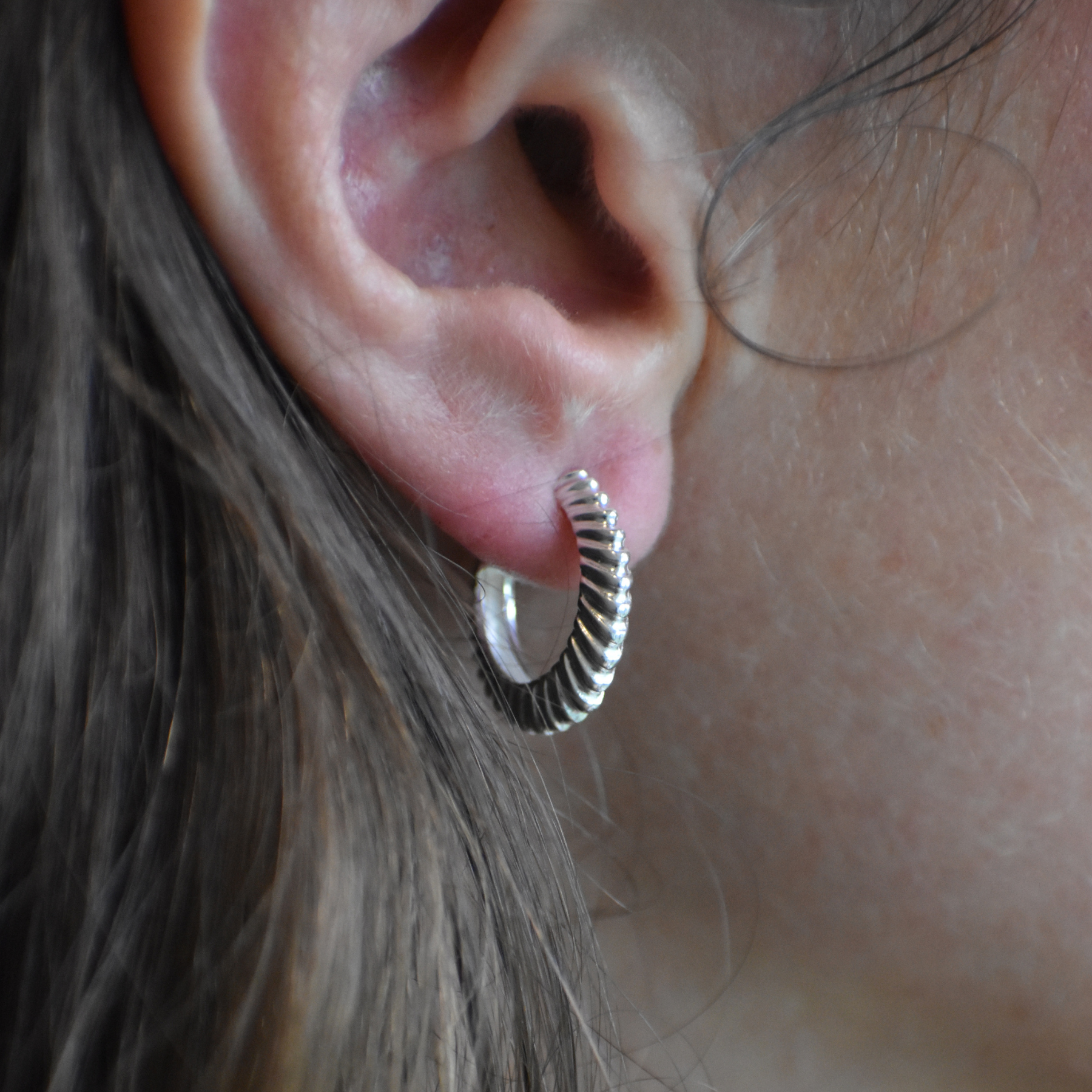 Silver Grooved Hoop Earrings
