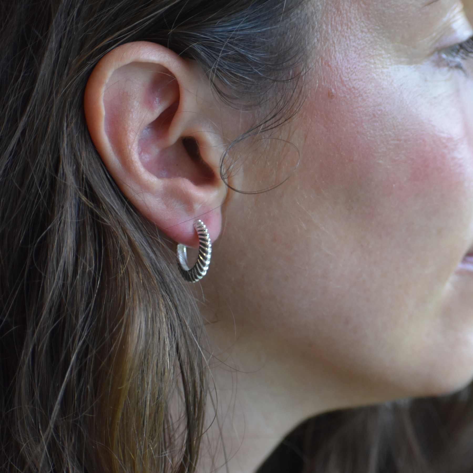 Silver Grooved Hoop Earrings