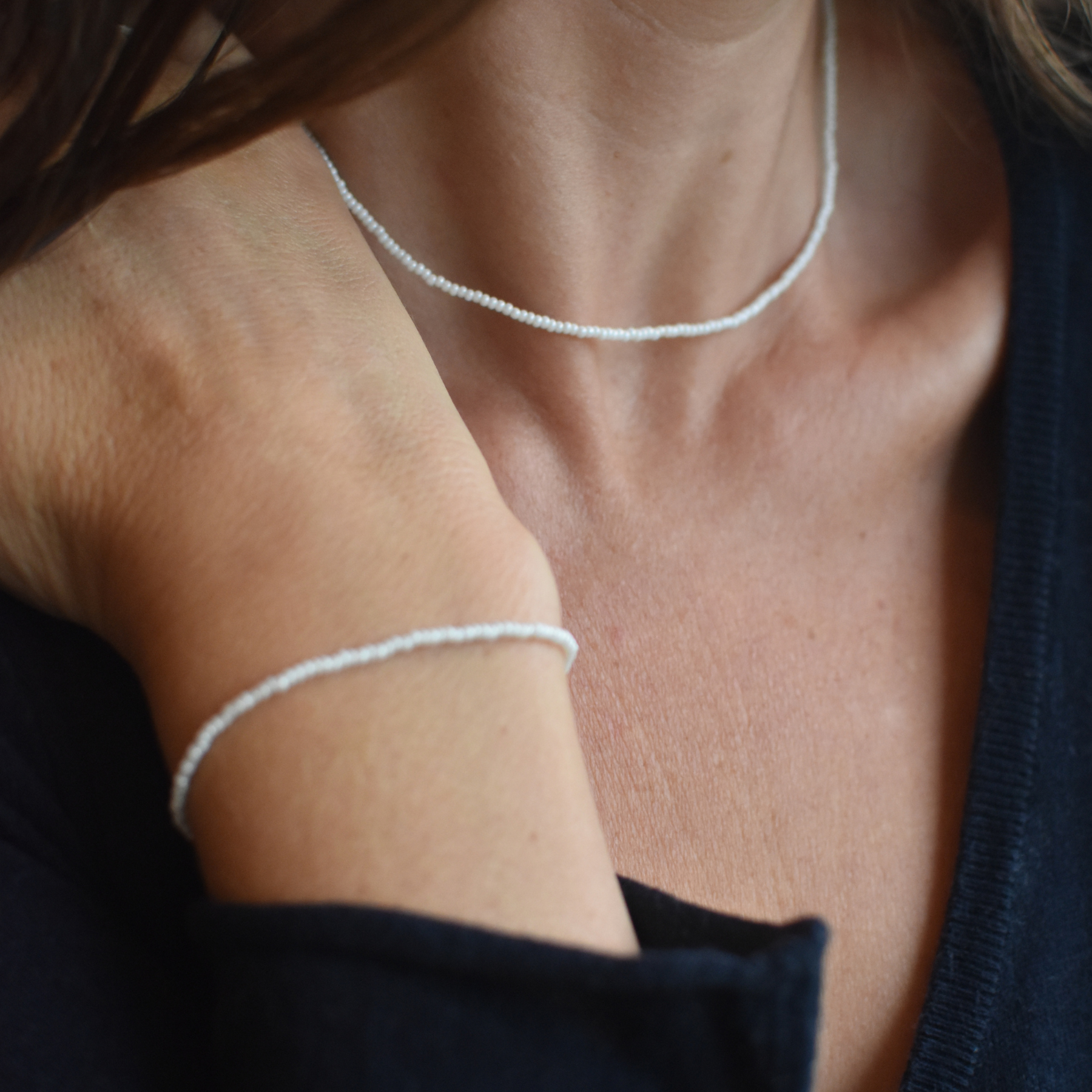 Tiny Silver Beaded Pearl Bracelet