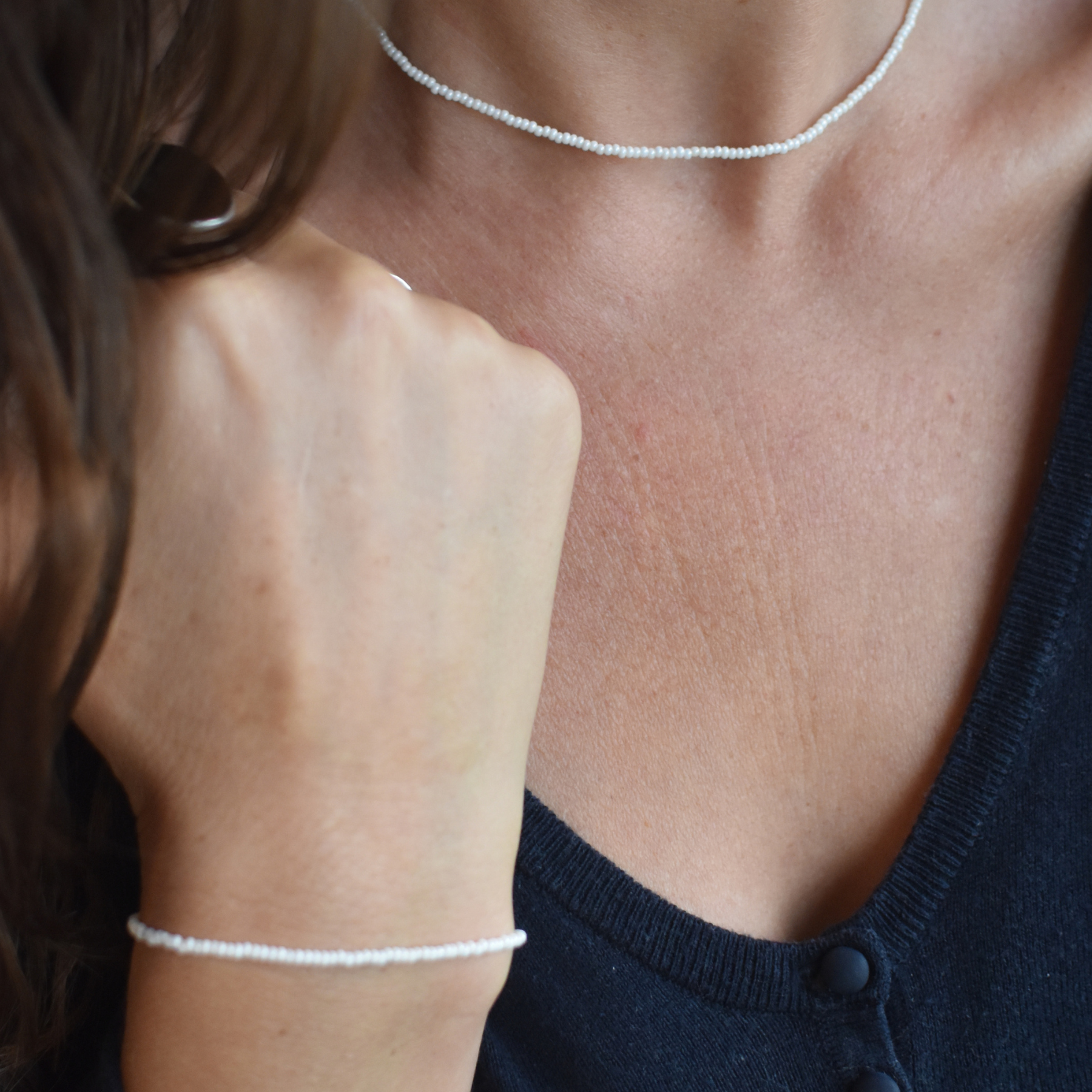 Tiny Gold Beaded Pearl Necklace