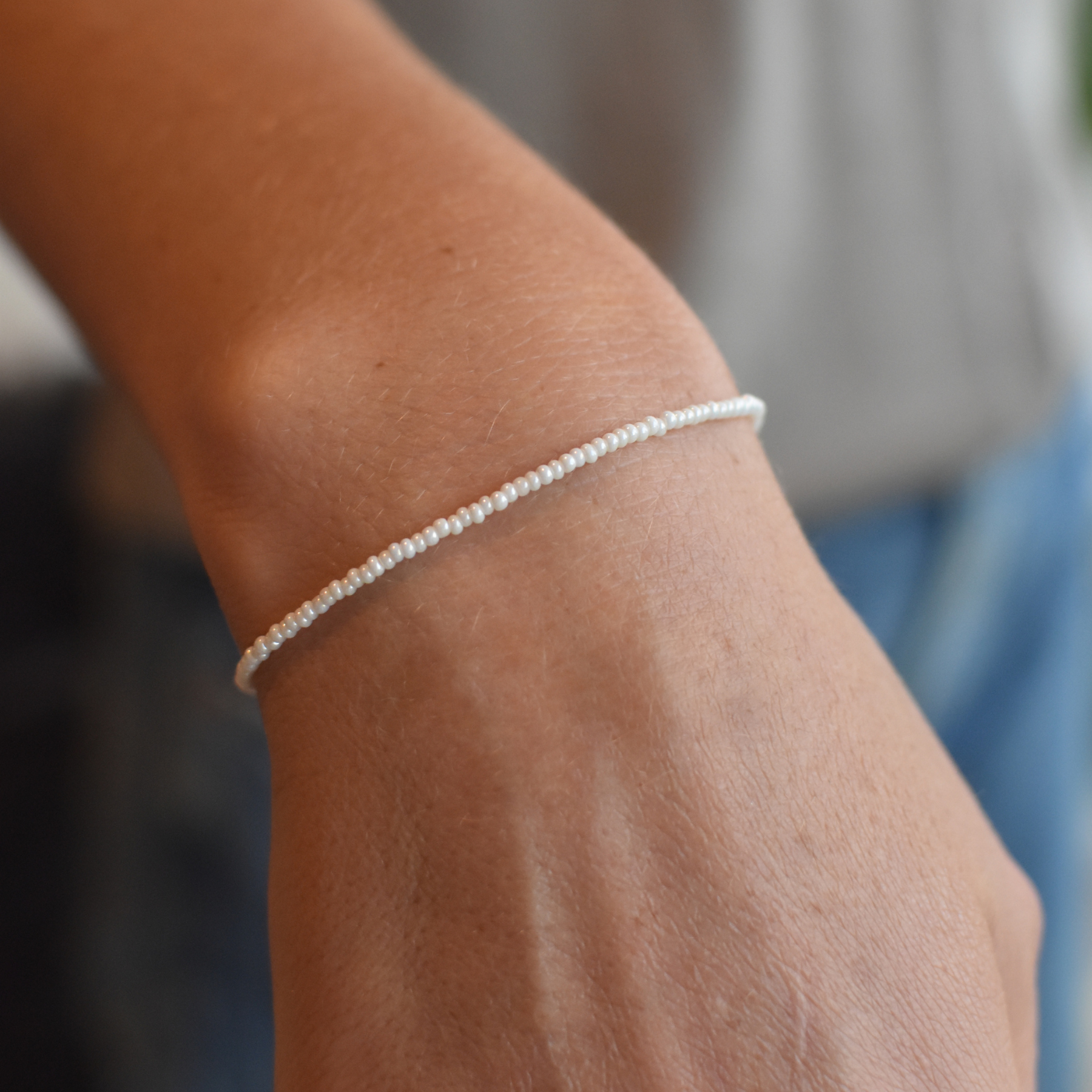 Tiny Silver Beaded Pearl Bracelet