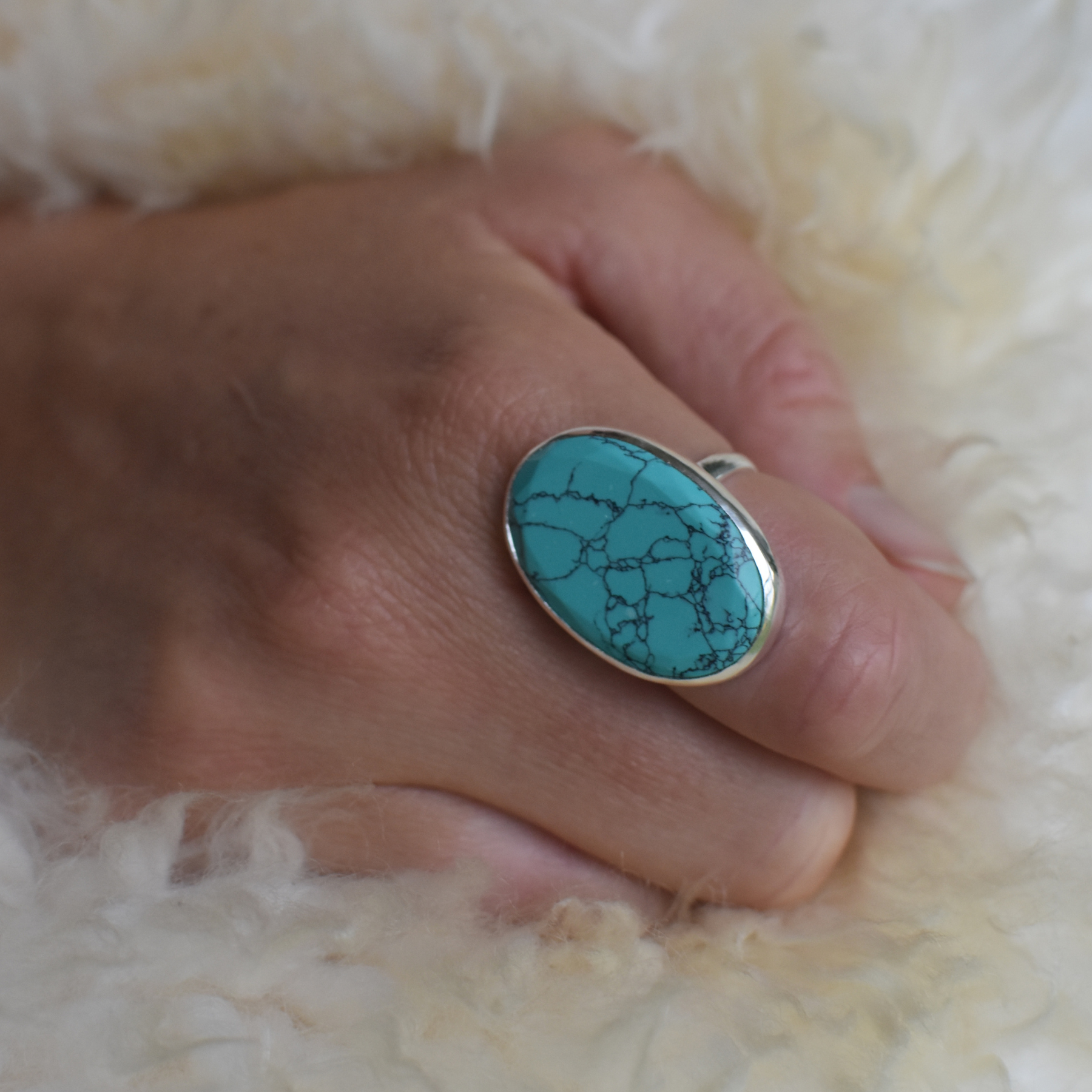 Large Silver Turquoise Ring