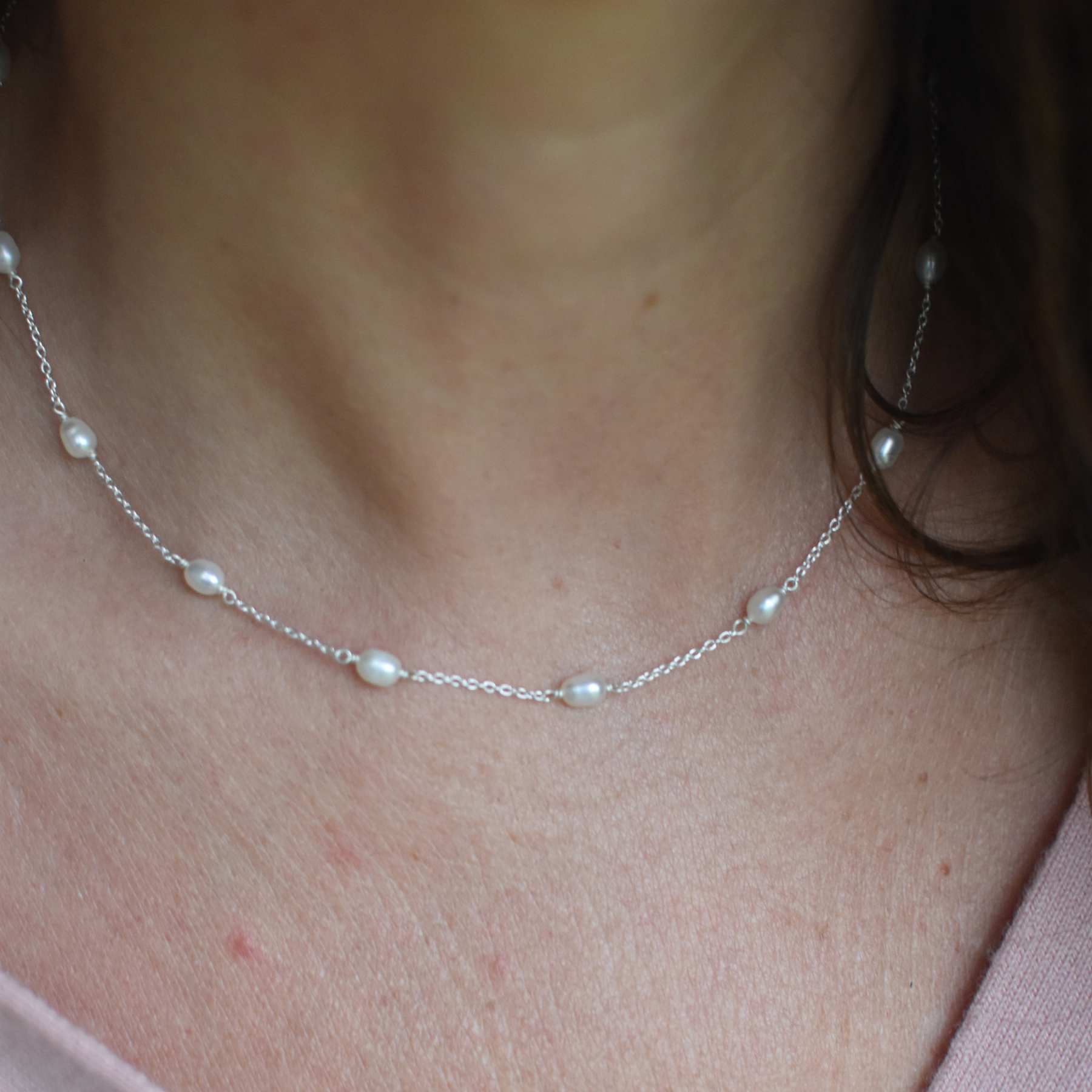 Silver Multi Pearl Necklace