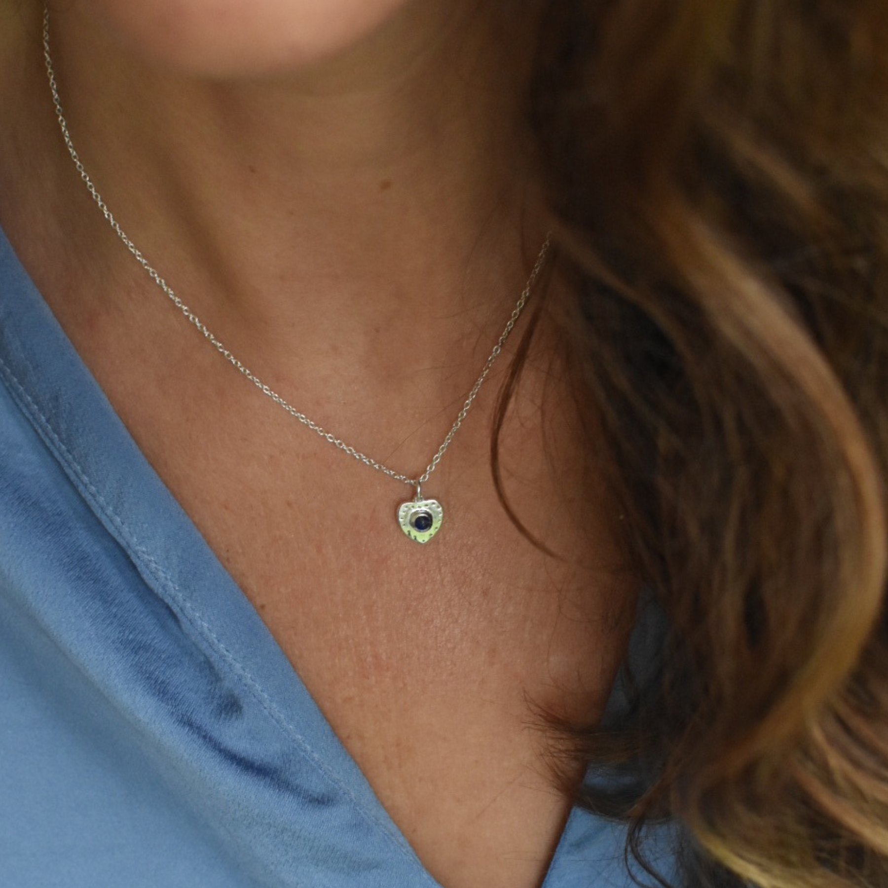 Lapis Silver Heart Necklace