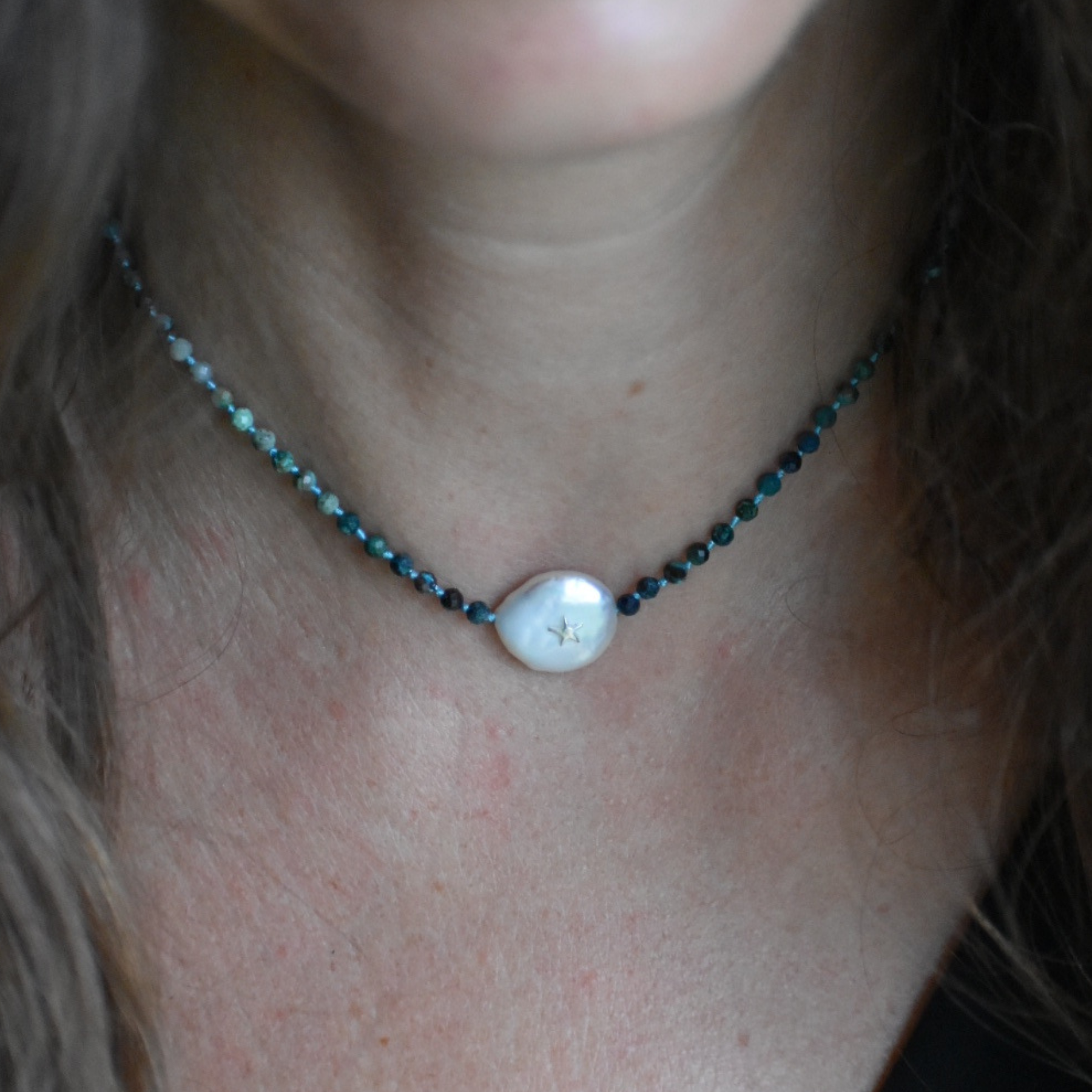 Chrysocolla and Pearl Necklace