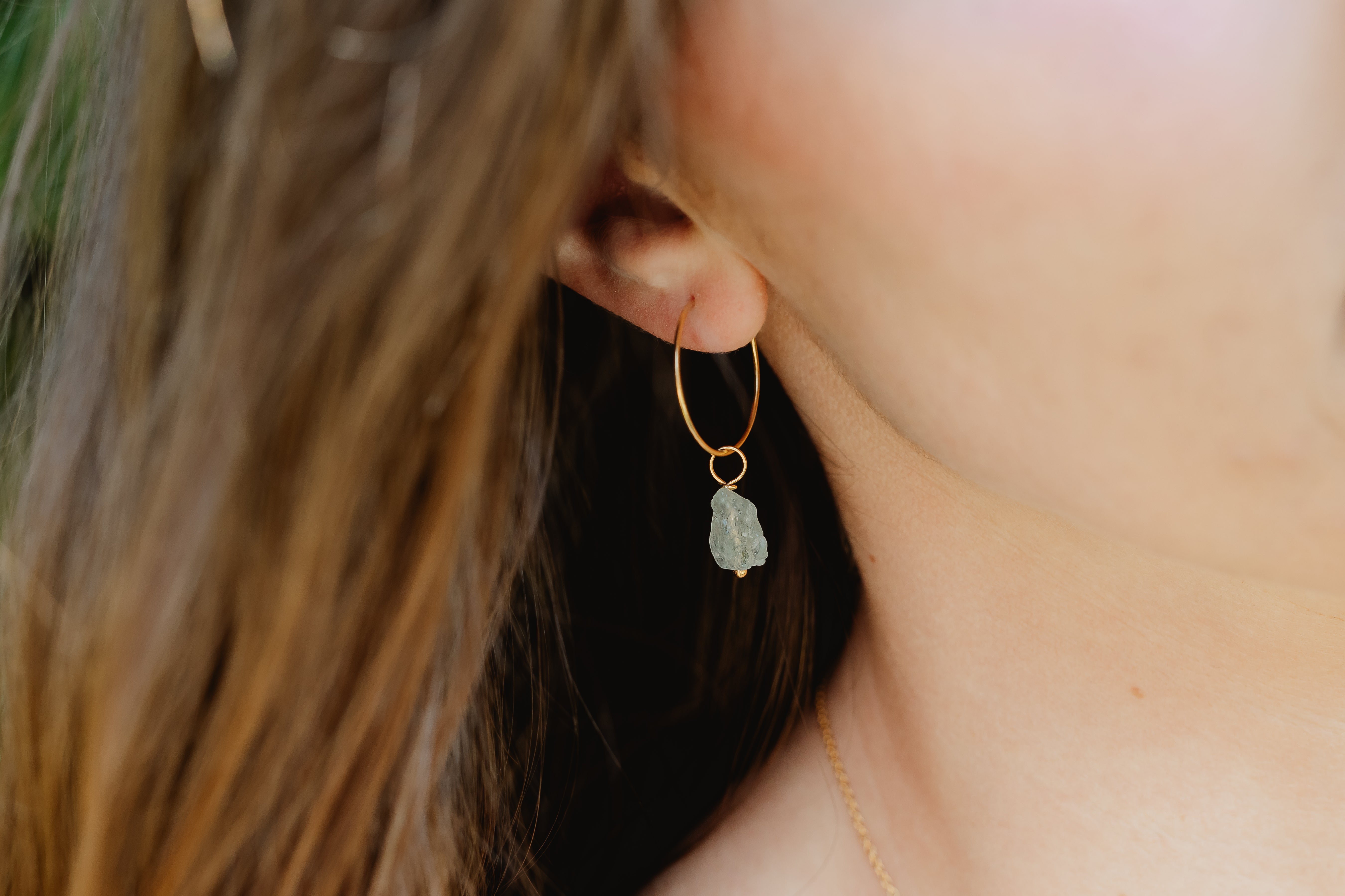 Gold Natural Crystal Hoop Earrings
