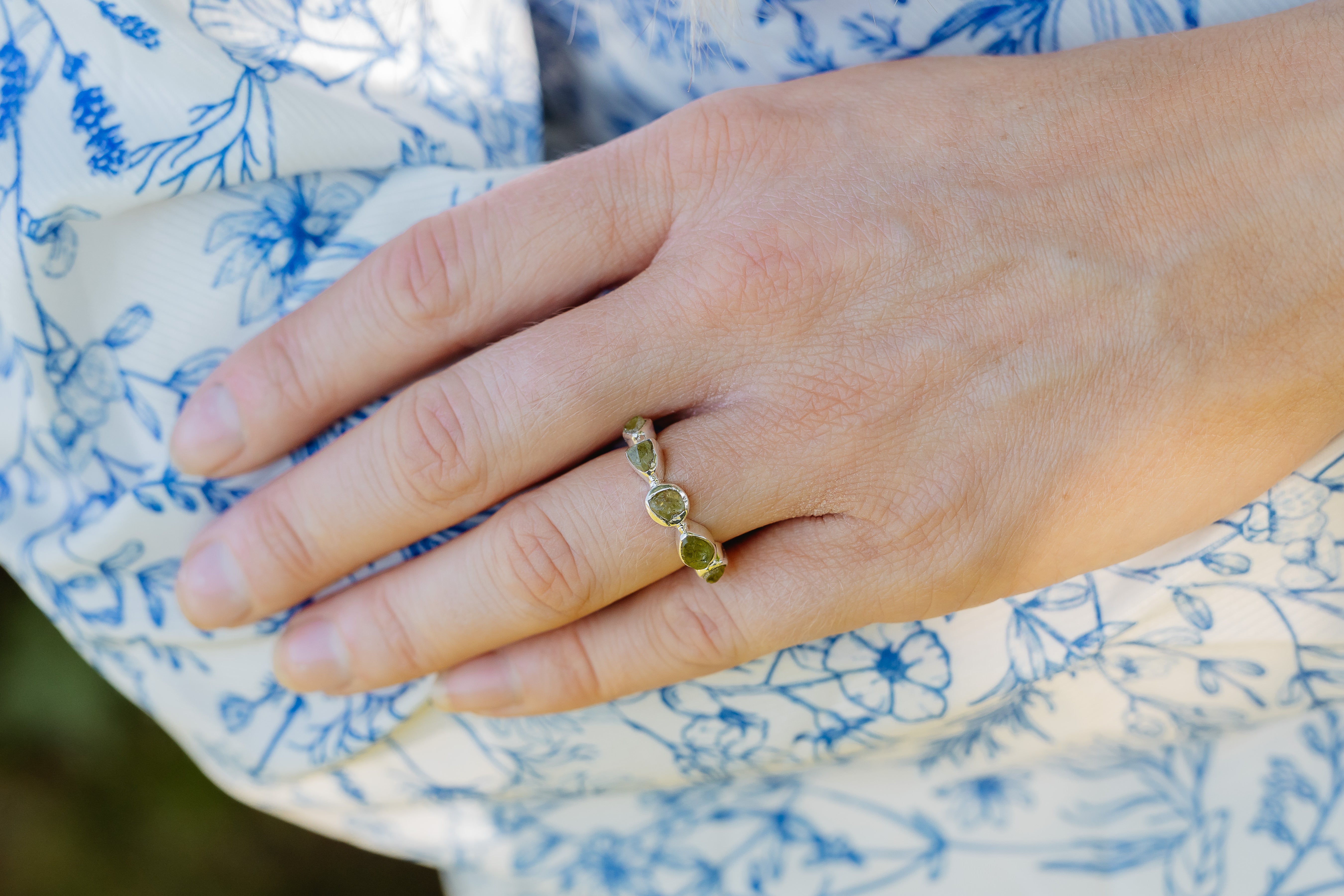 Peridot Raw Cut Silver Ring