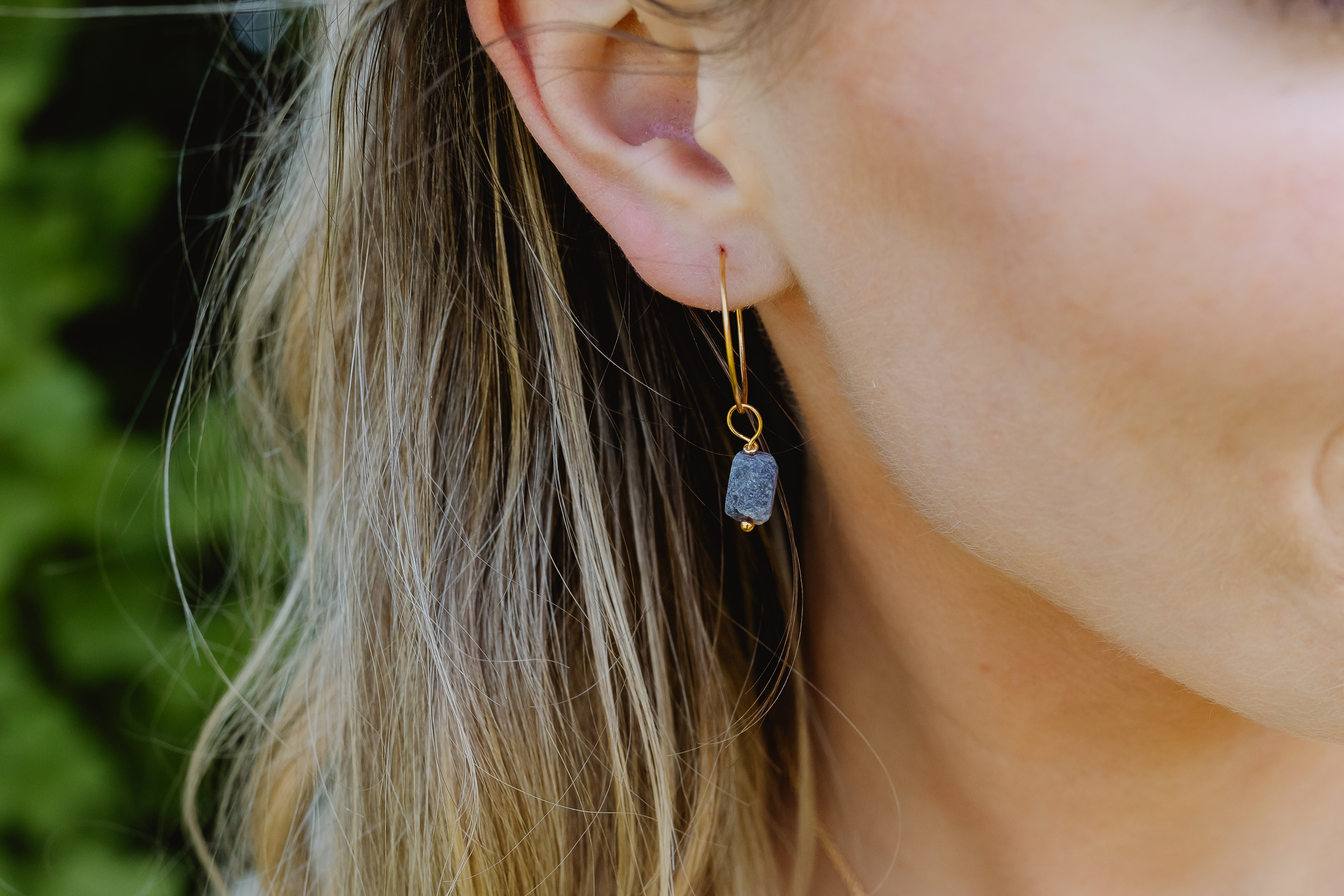 Gold Natural Crystal Hoop Earrings