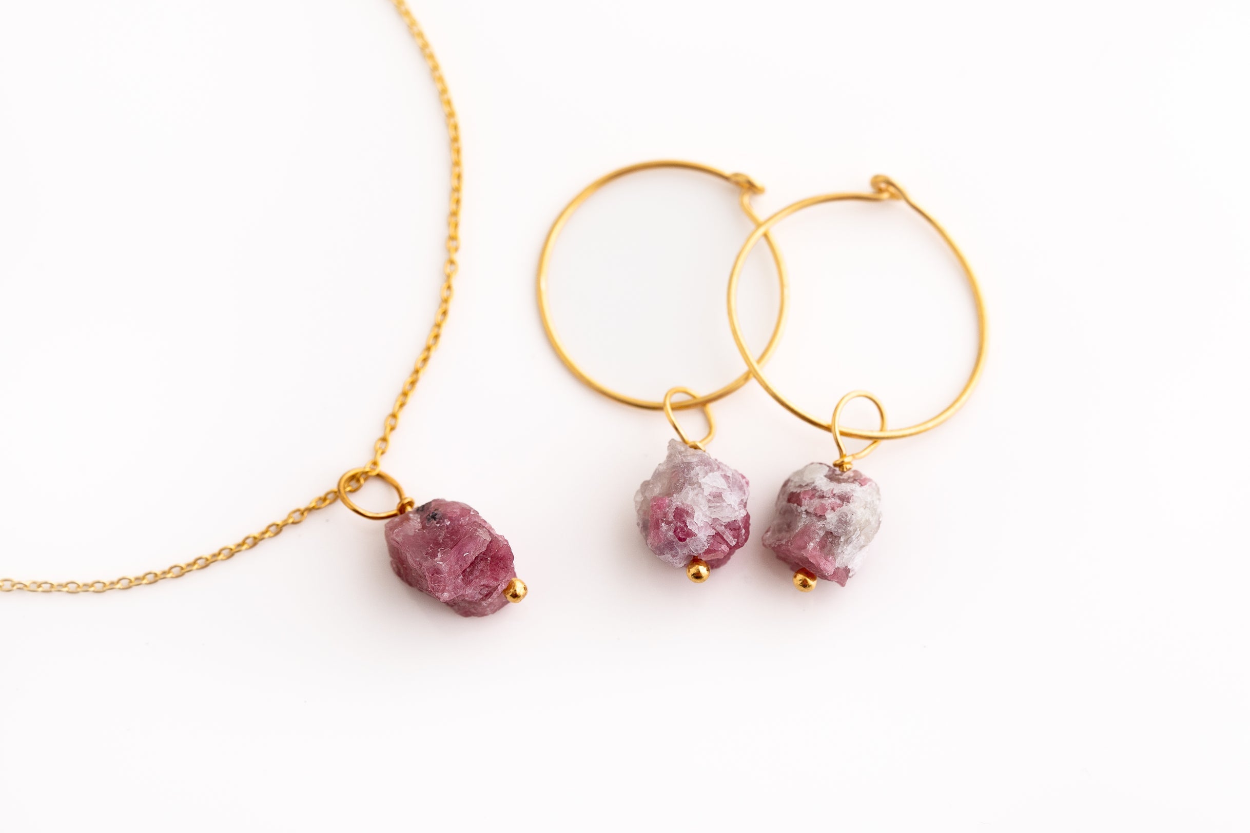 Gold Natural Crystal Hoop Earrings