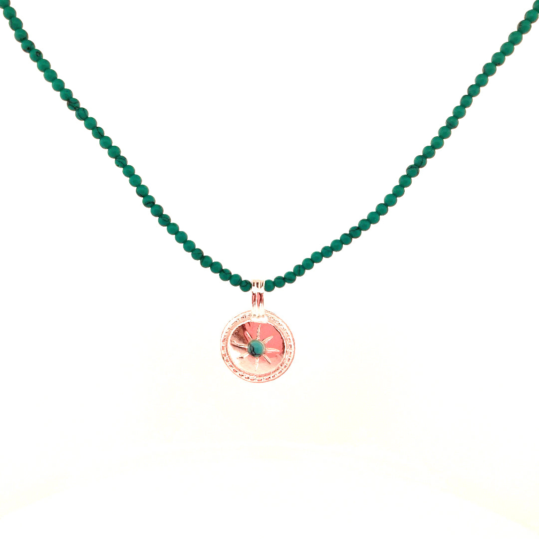 Turquoise Beaded Neckace with Detachable Silver Pendant