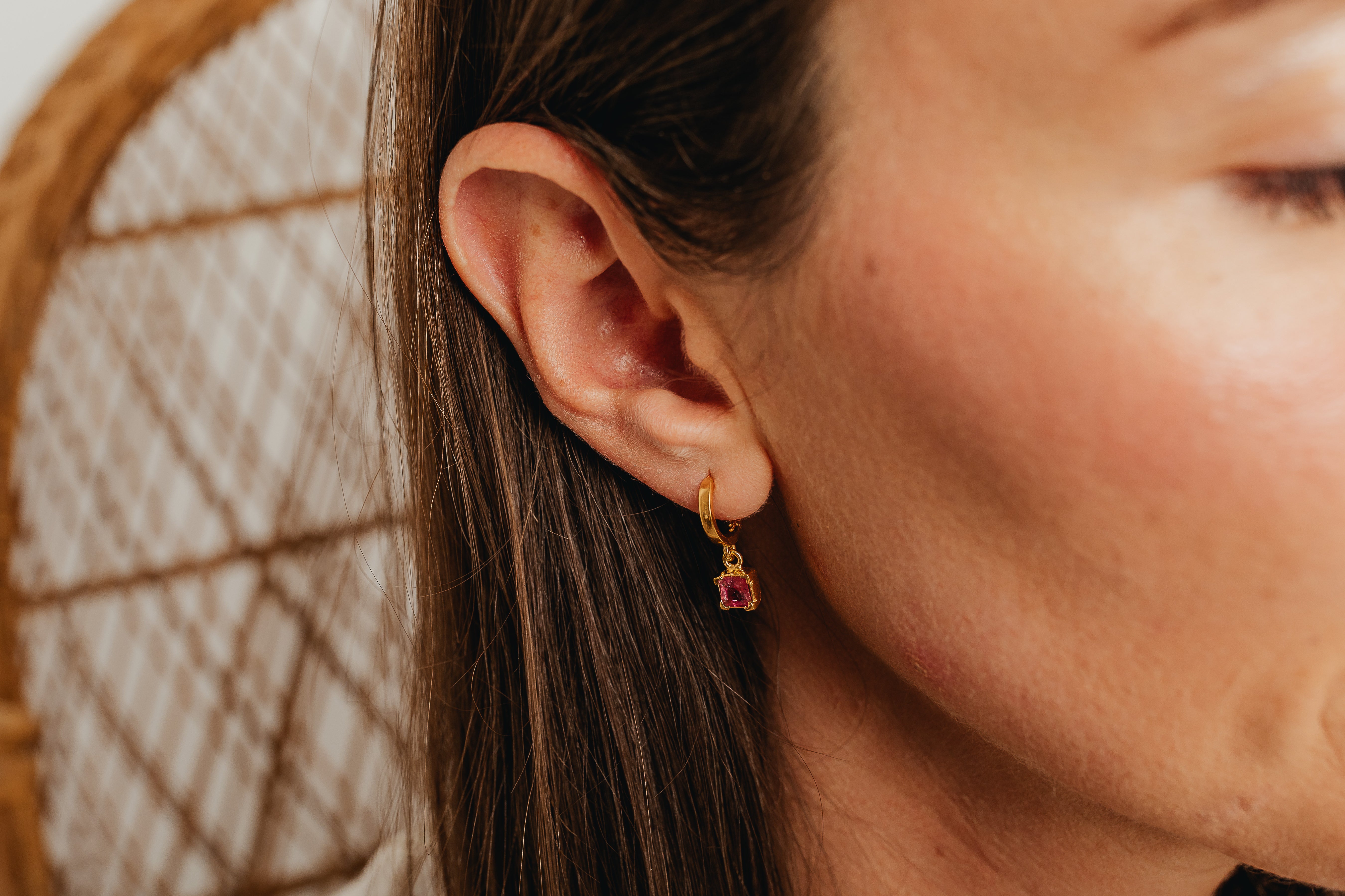 Gold Gemstone Huggie Earrings