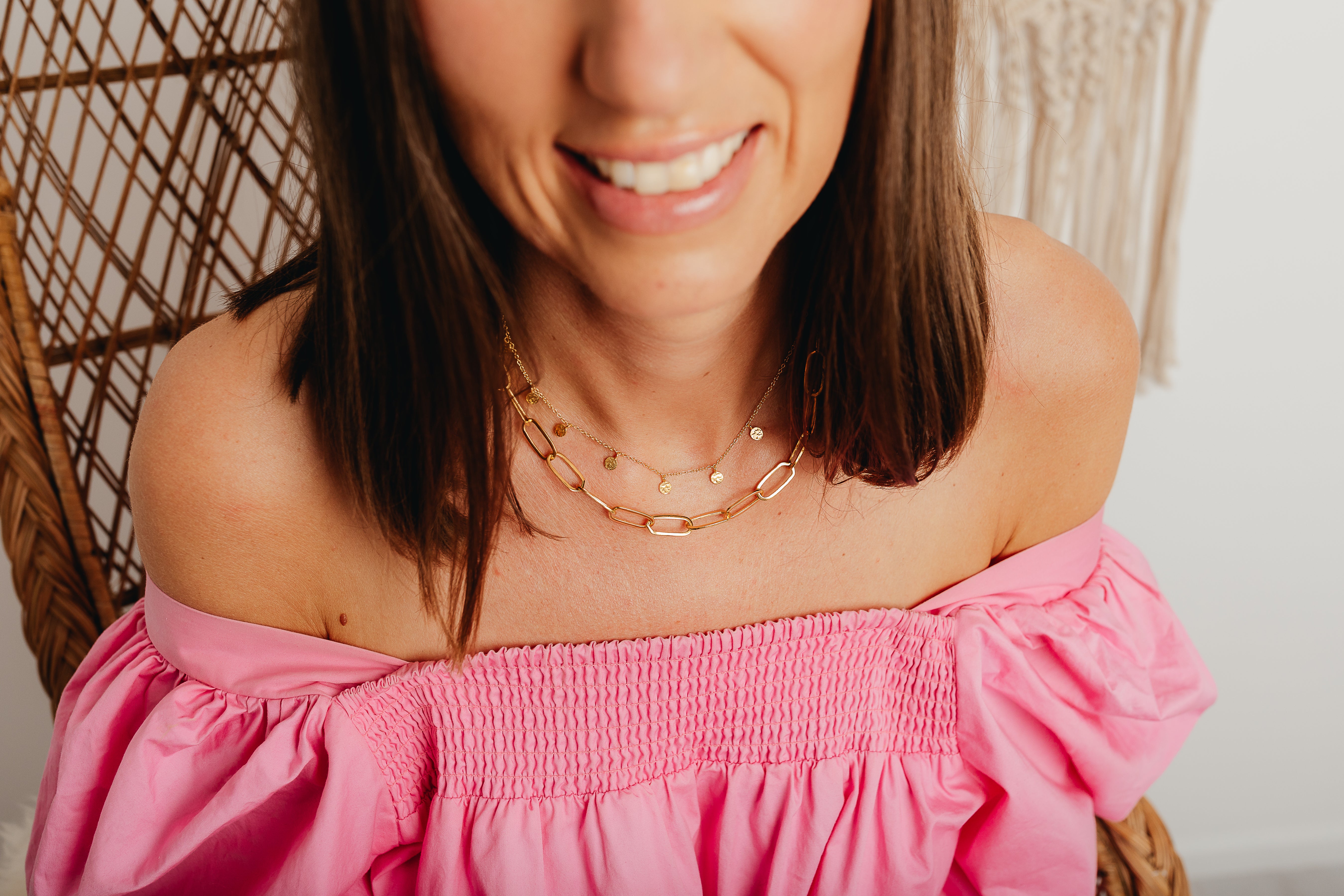 Gold Mini Hammered Disc Necklace