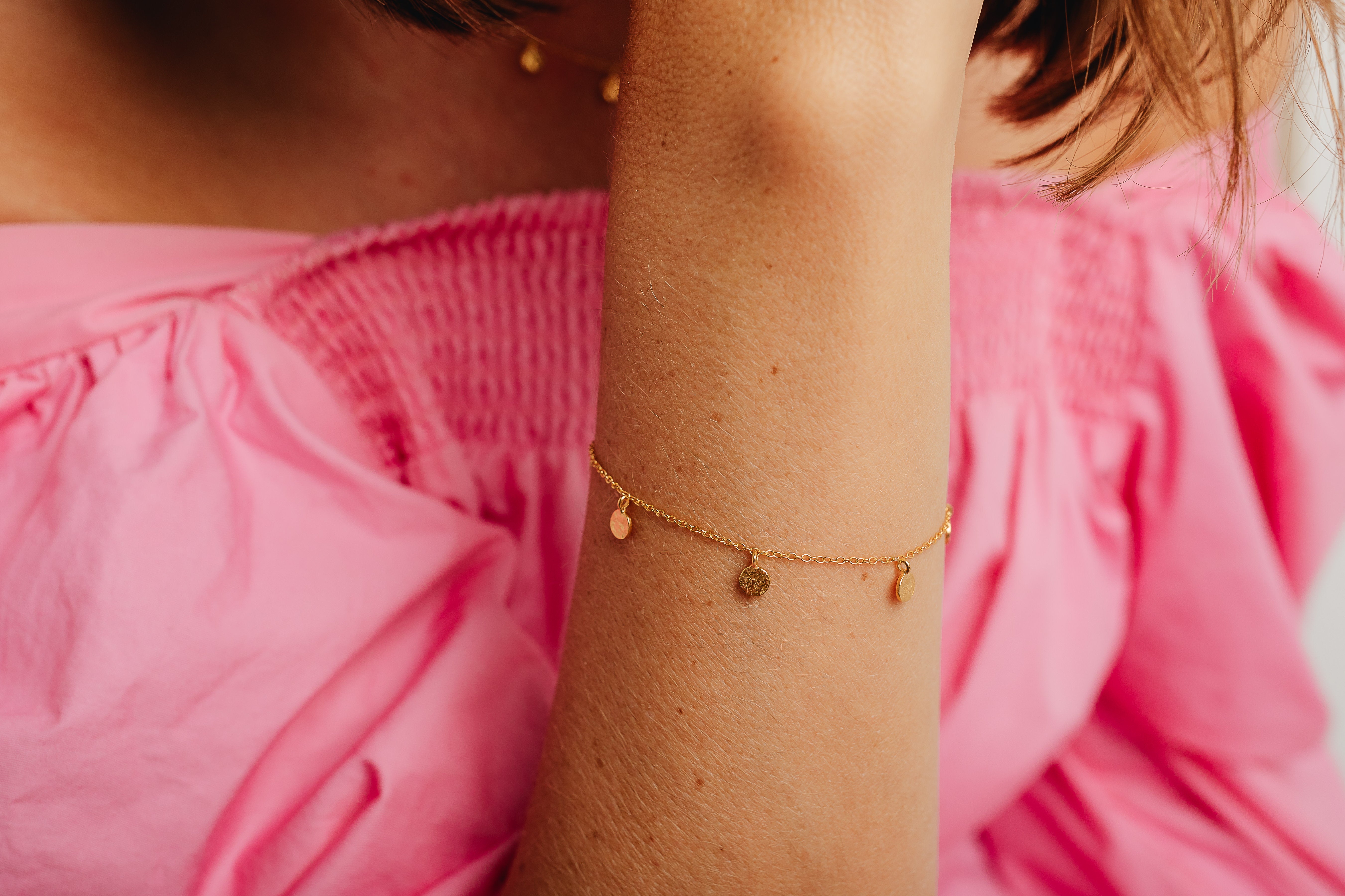 Gold Mini Hammered Disc Bracelet