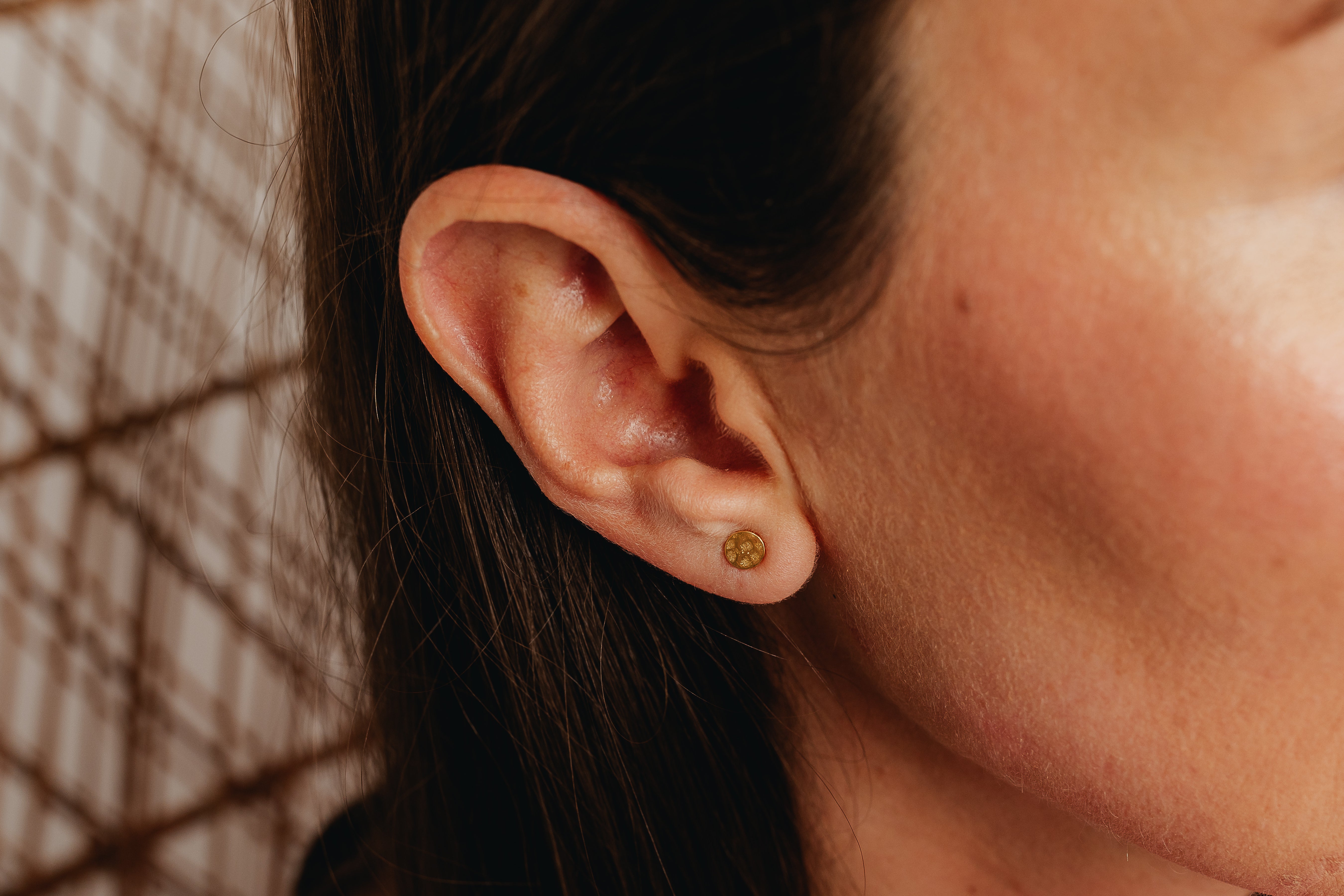 Gold Hammered Disc Stud Earrings