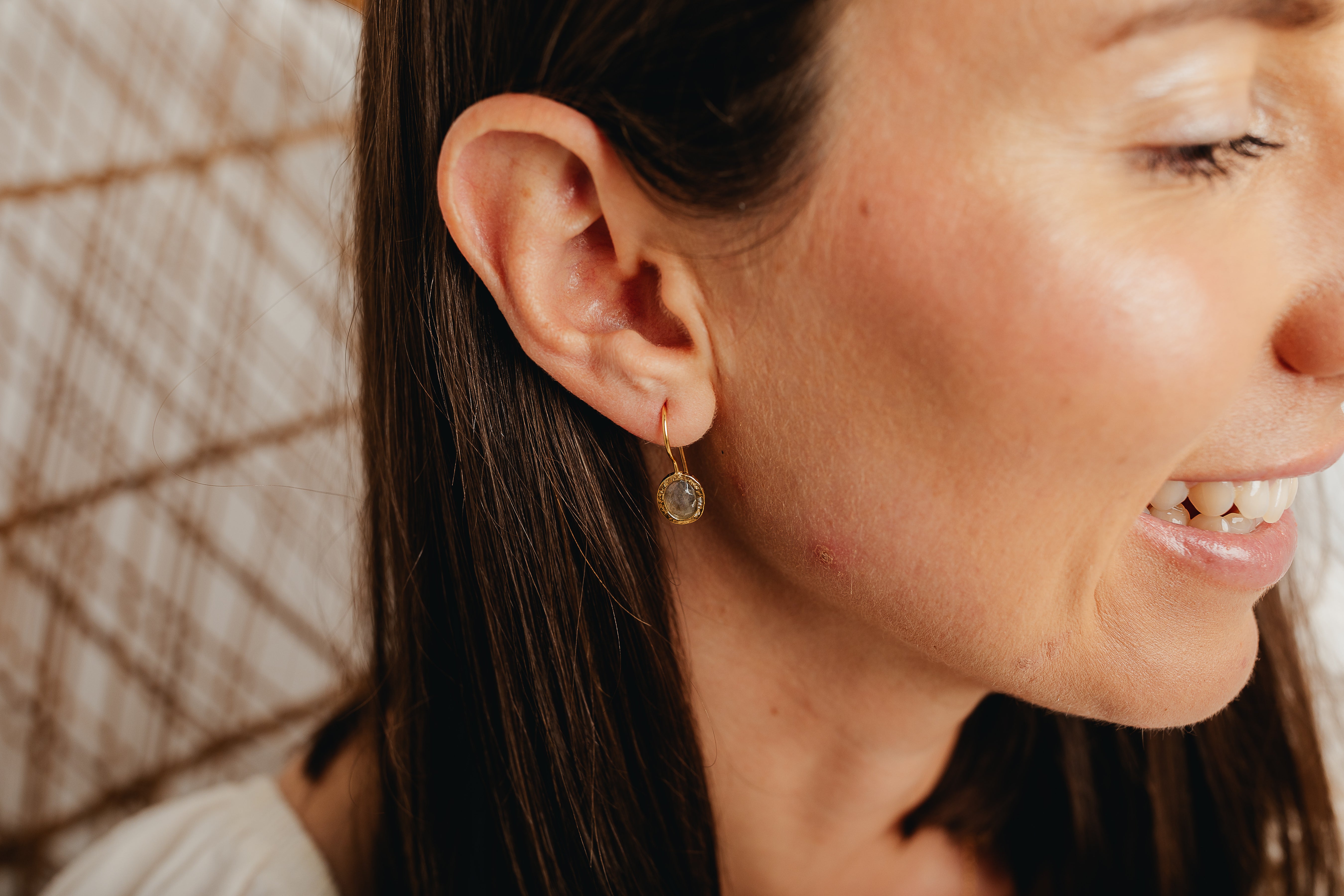 Gold Oval Labradorite Earrings