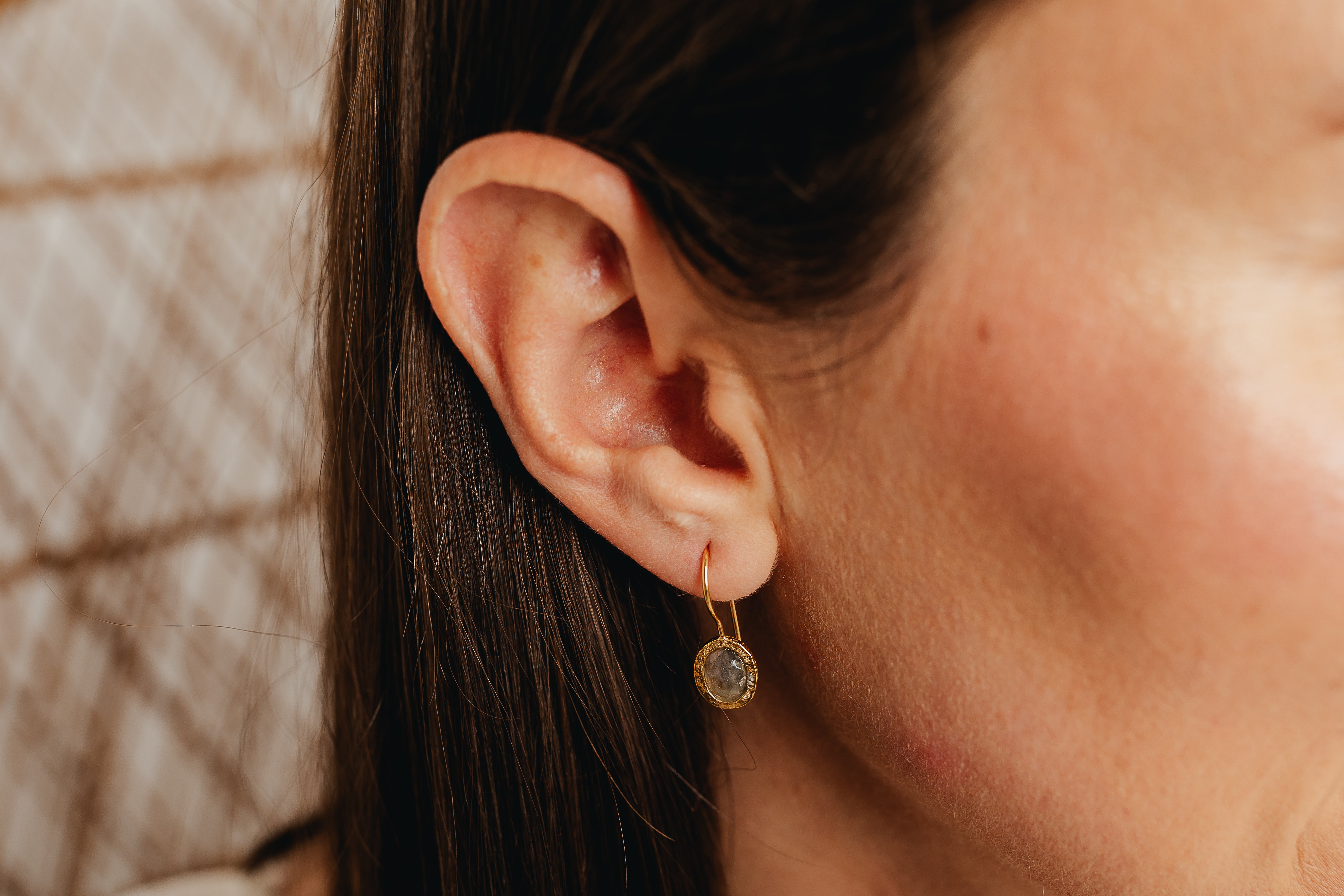 Gold Oval Labradorite Earrings