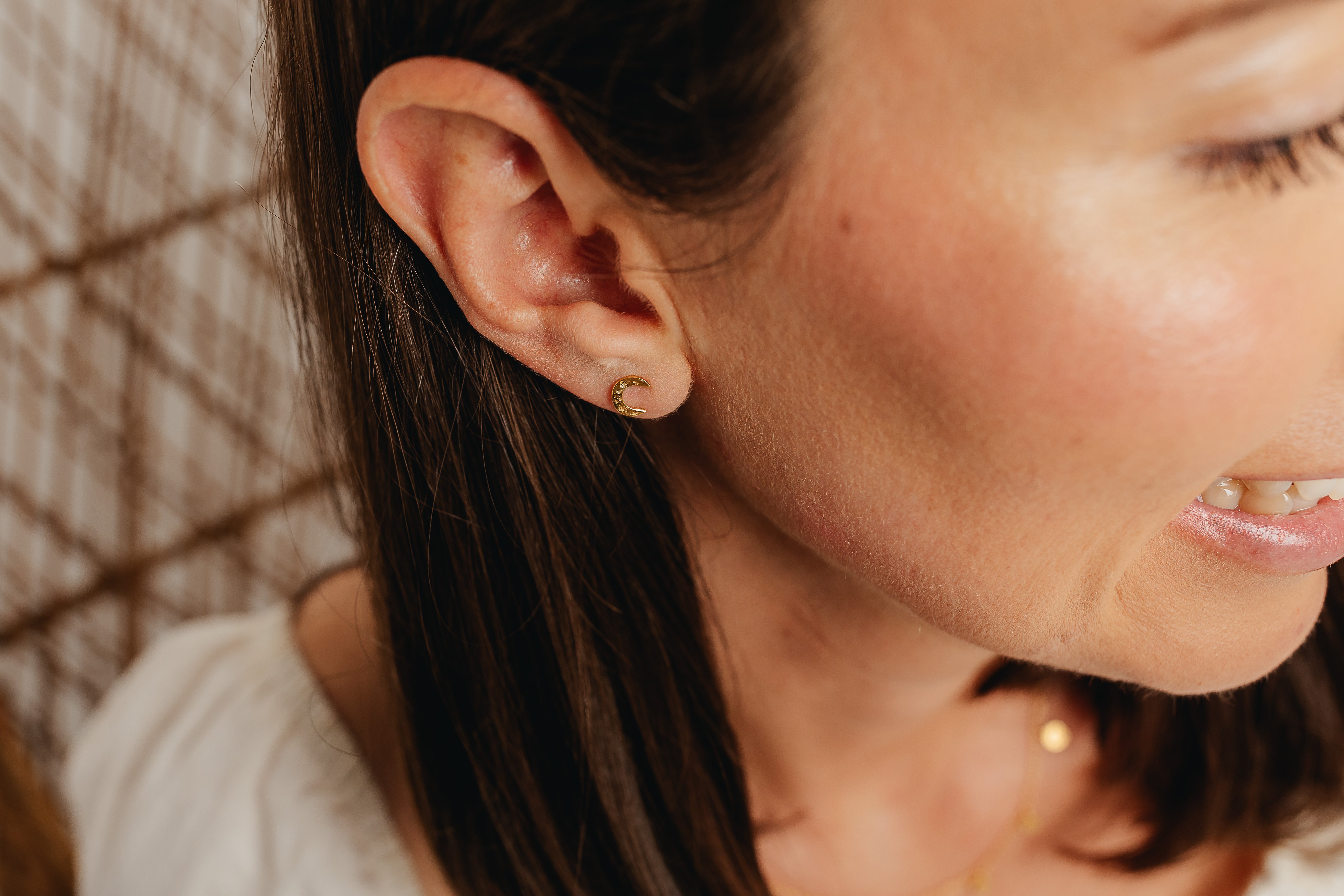 Gold Hammered Moon Stud Earrings
