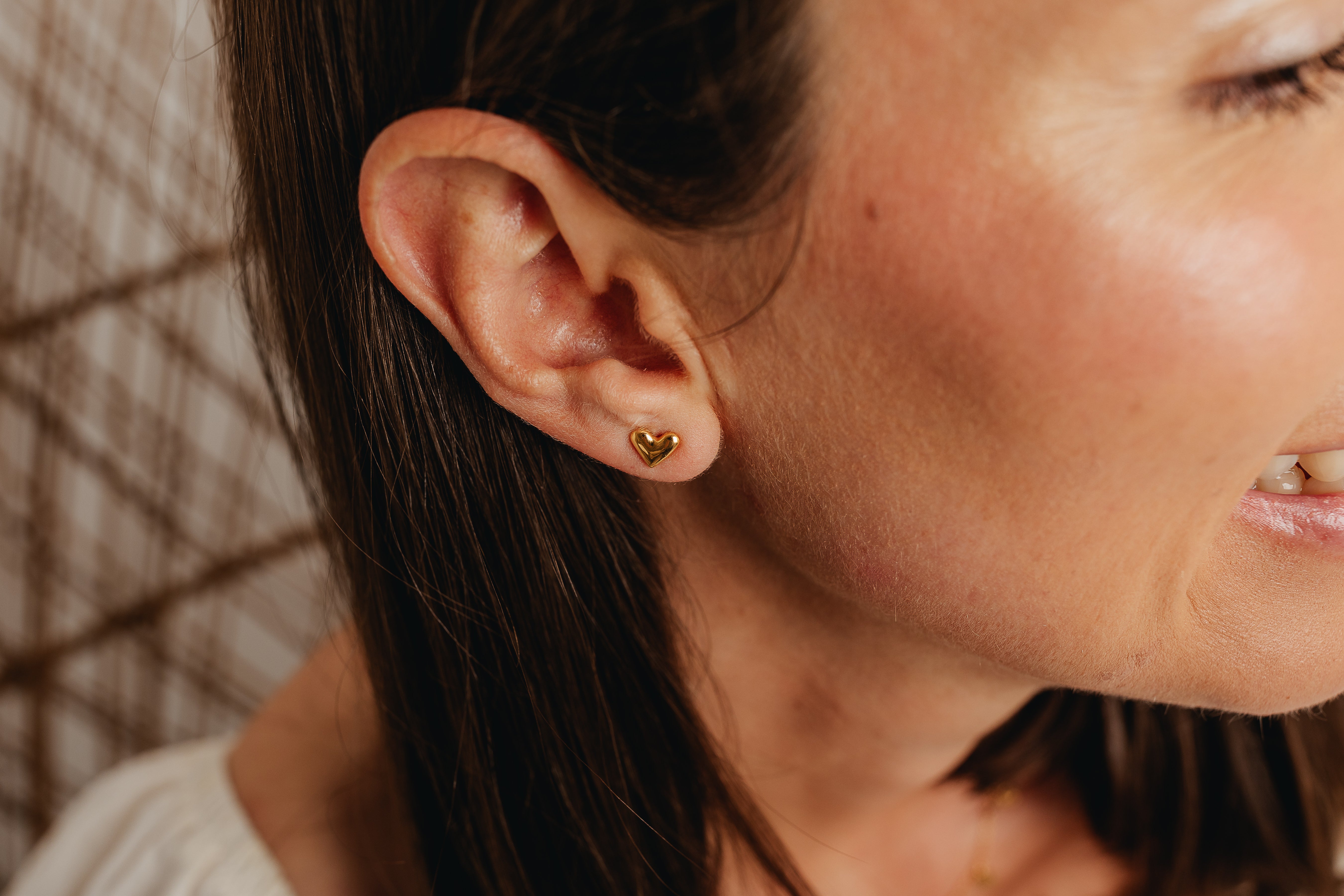 Gold Heart Stud Earrings
