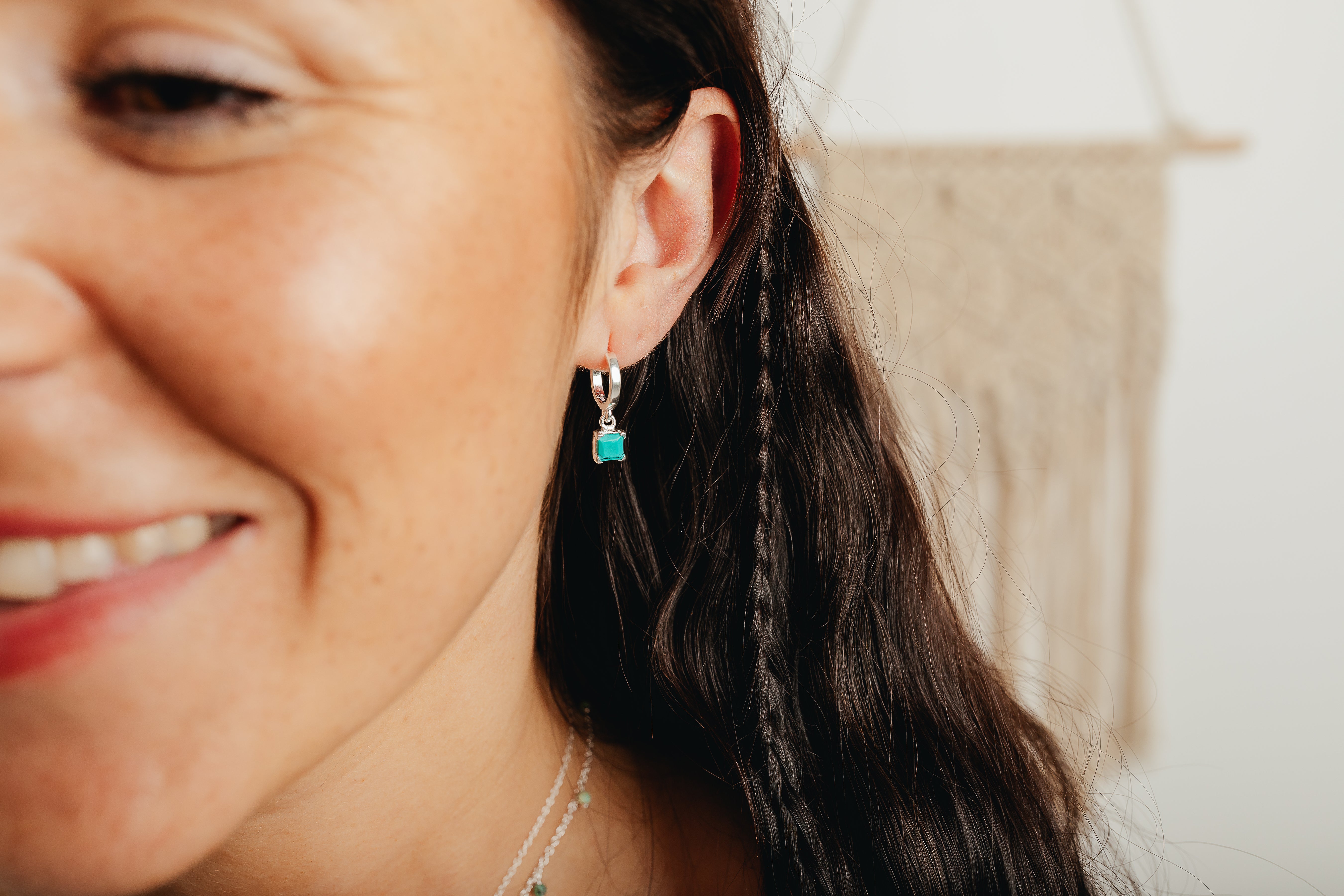 Silver Gemstone Huggie Earrings