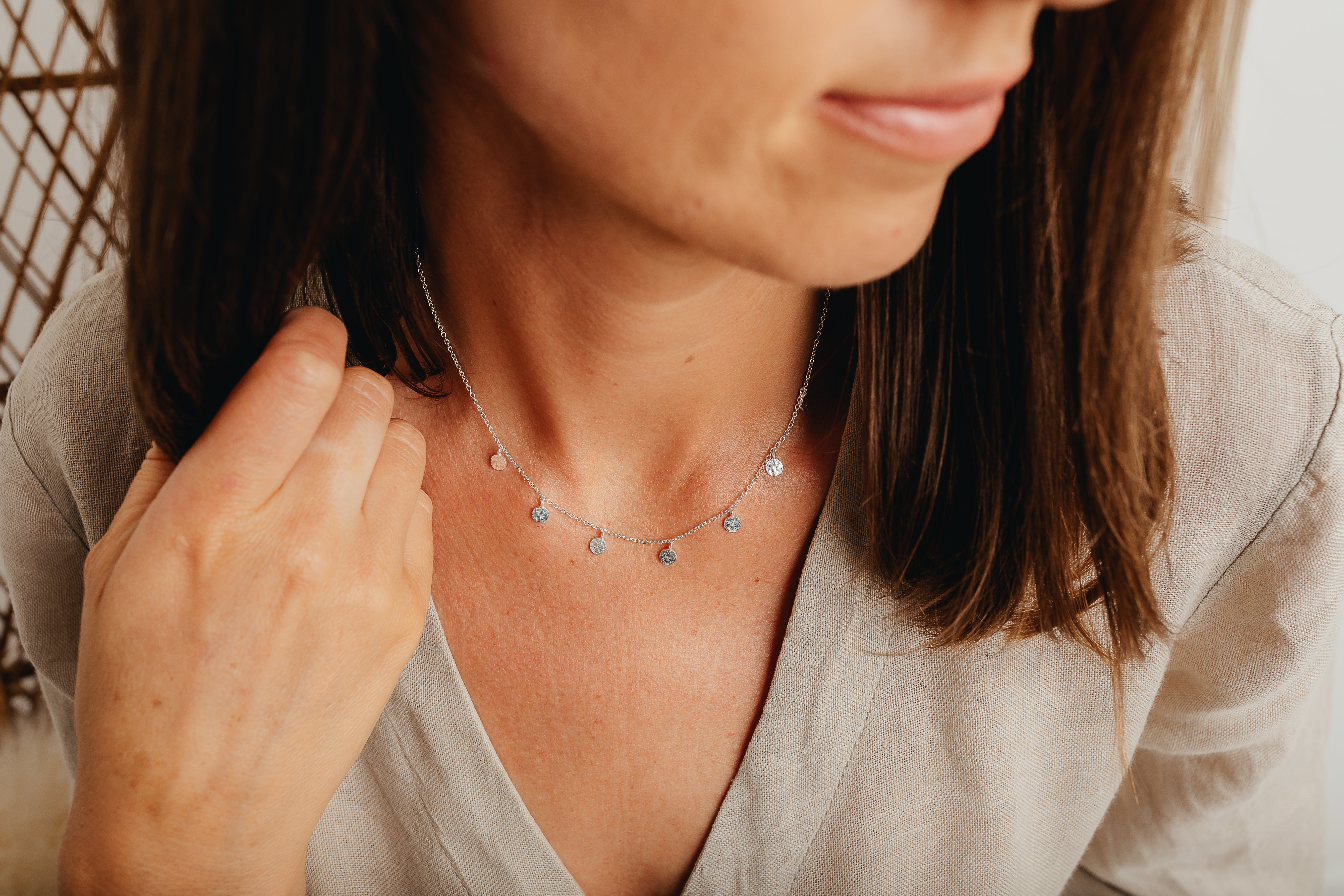 Silver Mini Hammered Disc Necklace