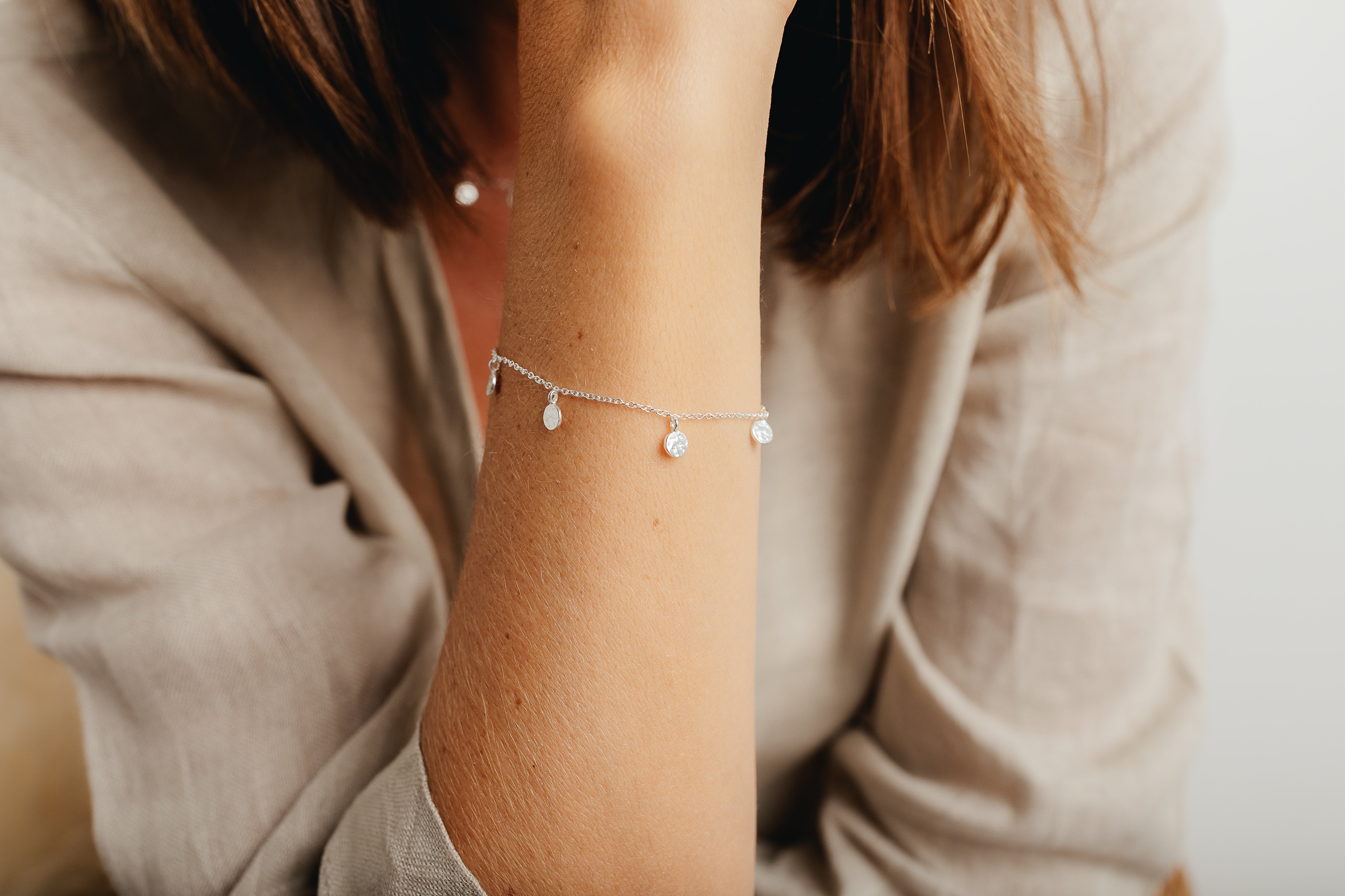 Silver Mini Hammered Disc Bracelet