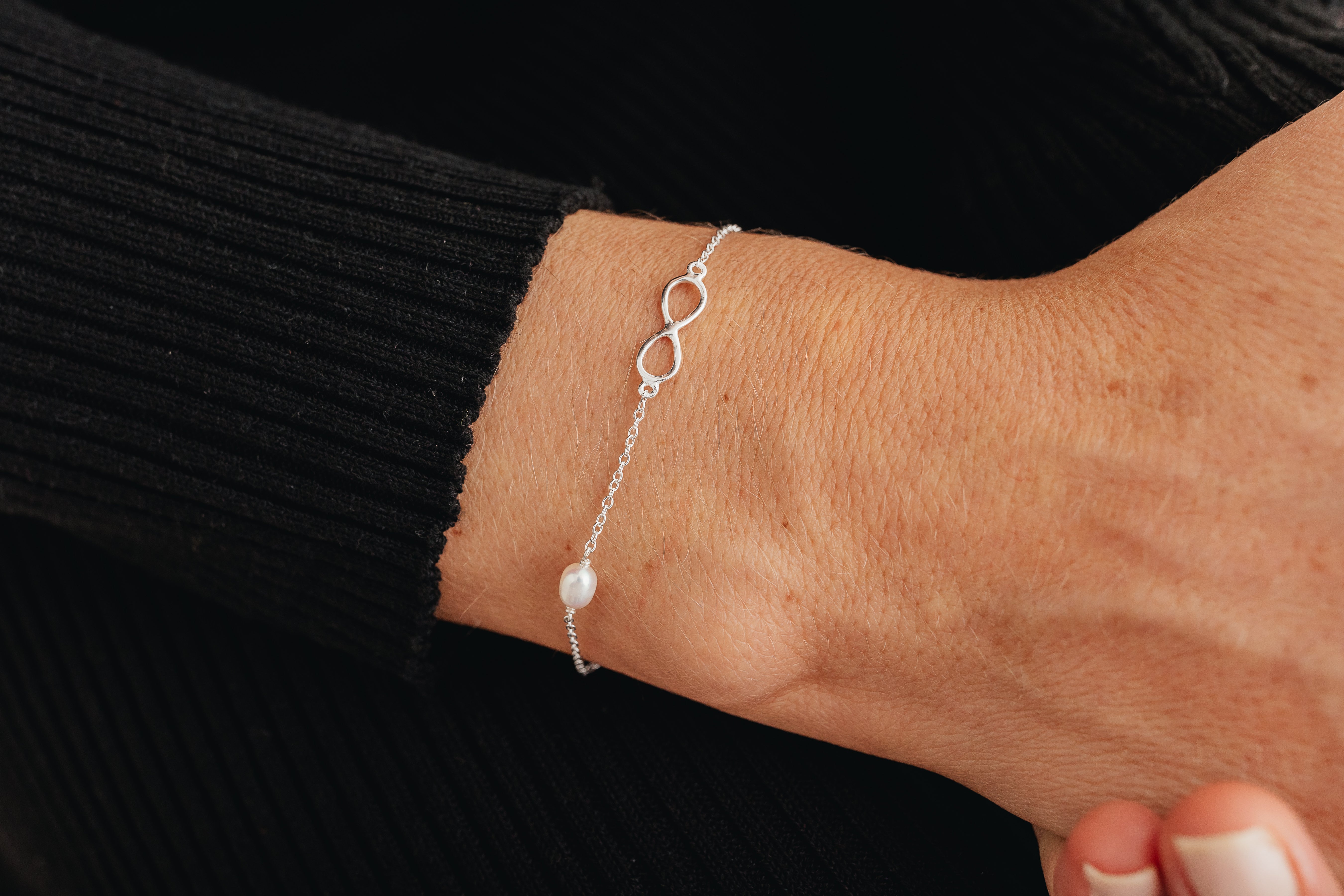 Silver Infinity Bracelet with Pearl