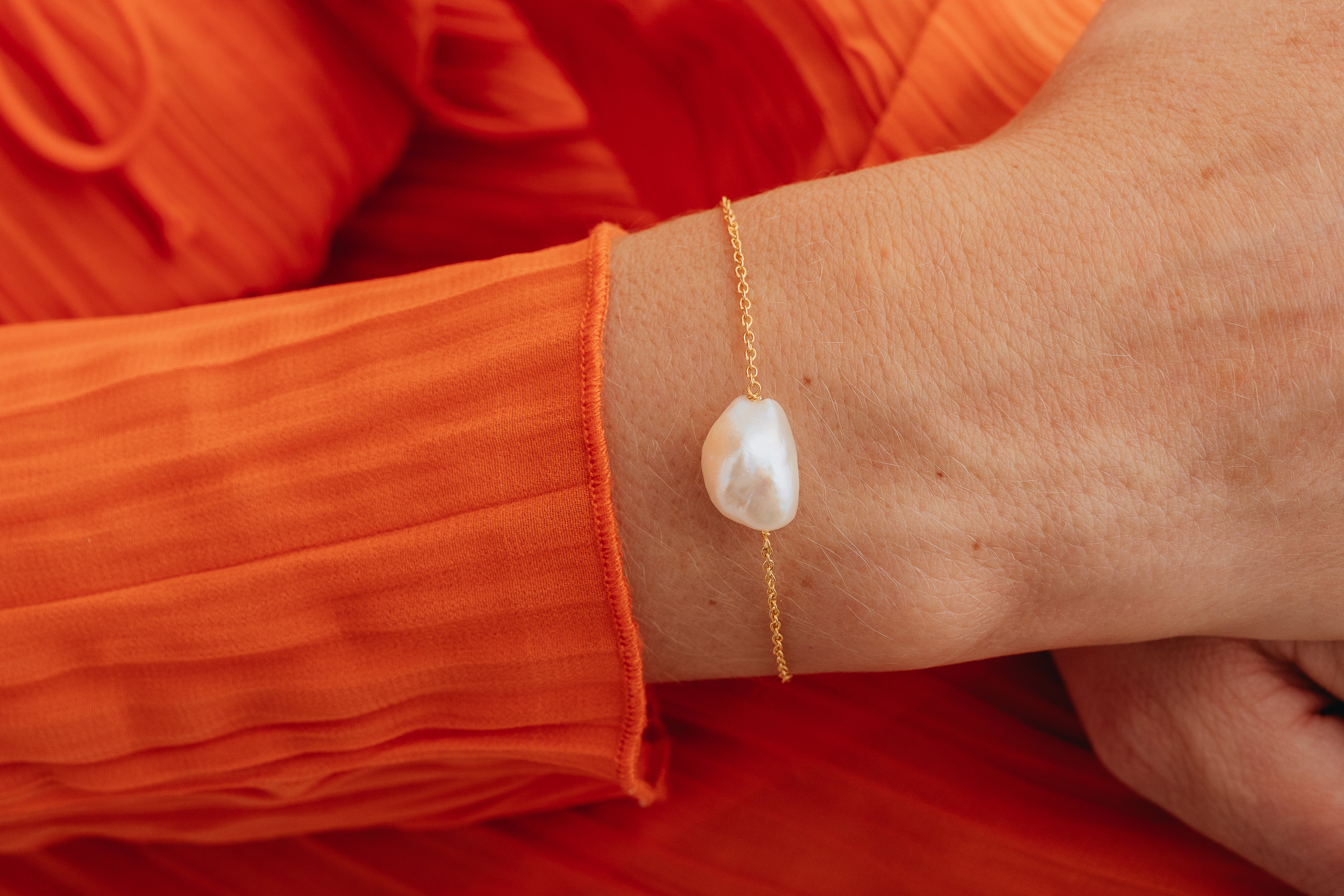 Gold Pearl on Chain Bracelet