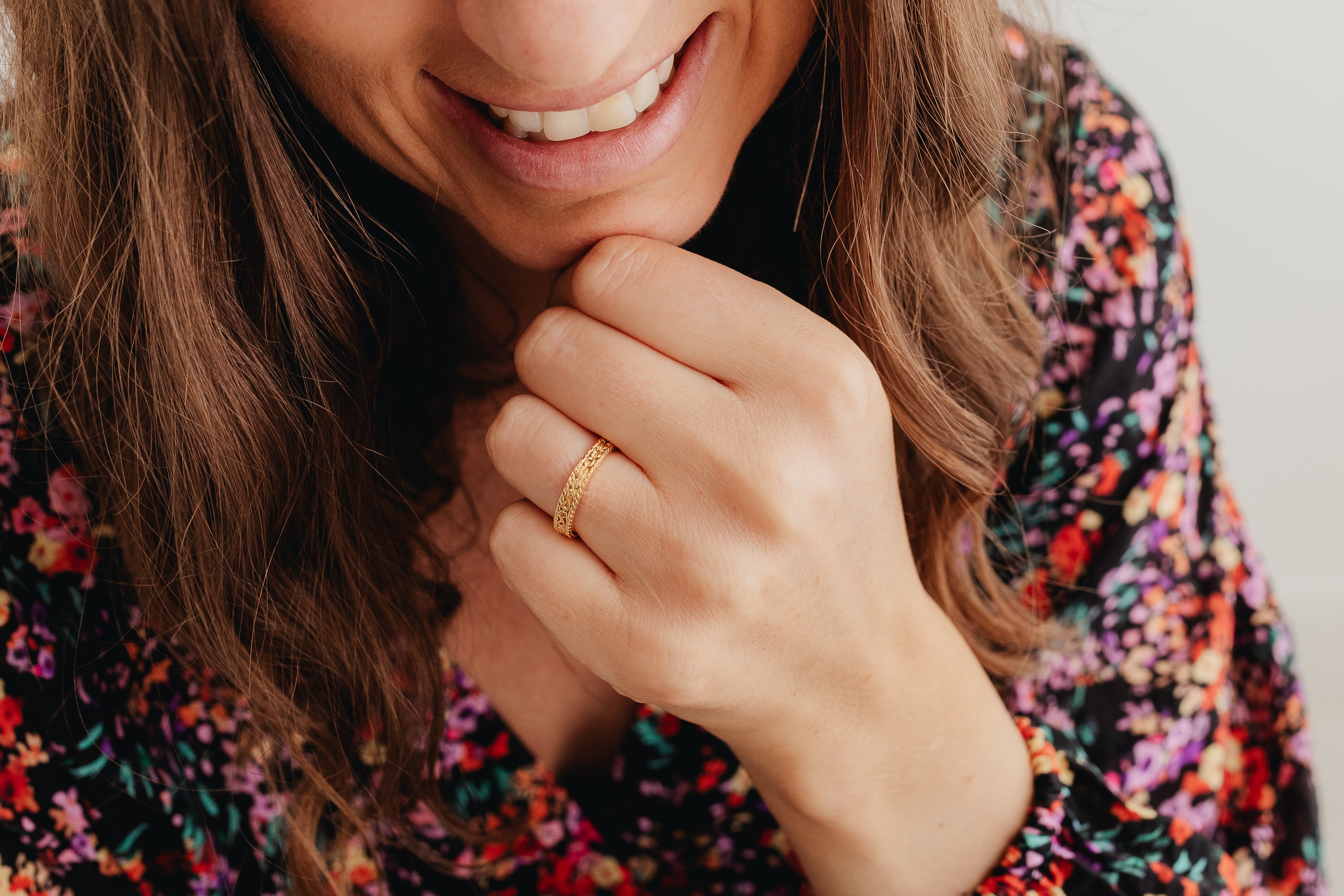Gold Intricate Narrow Band Ring