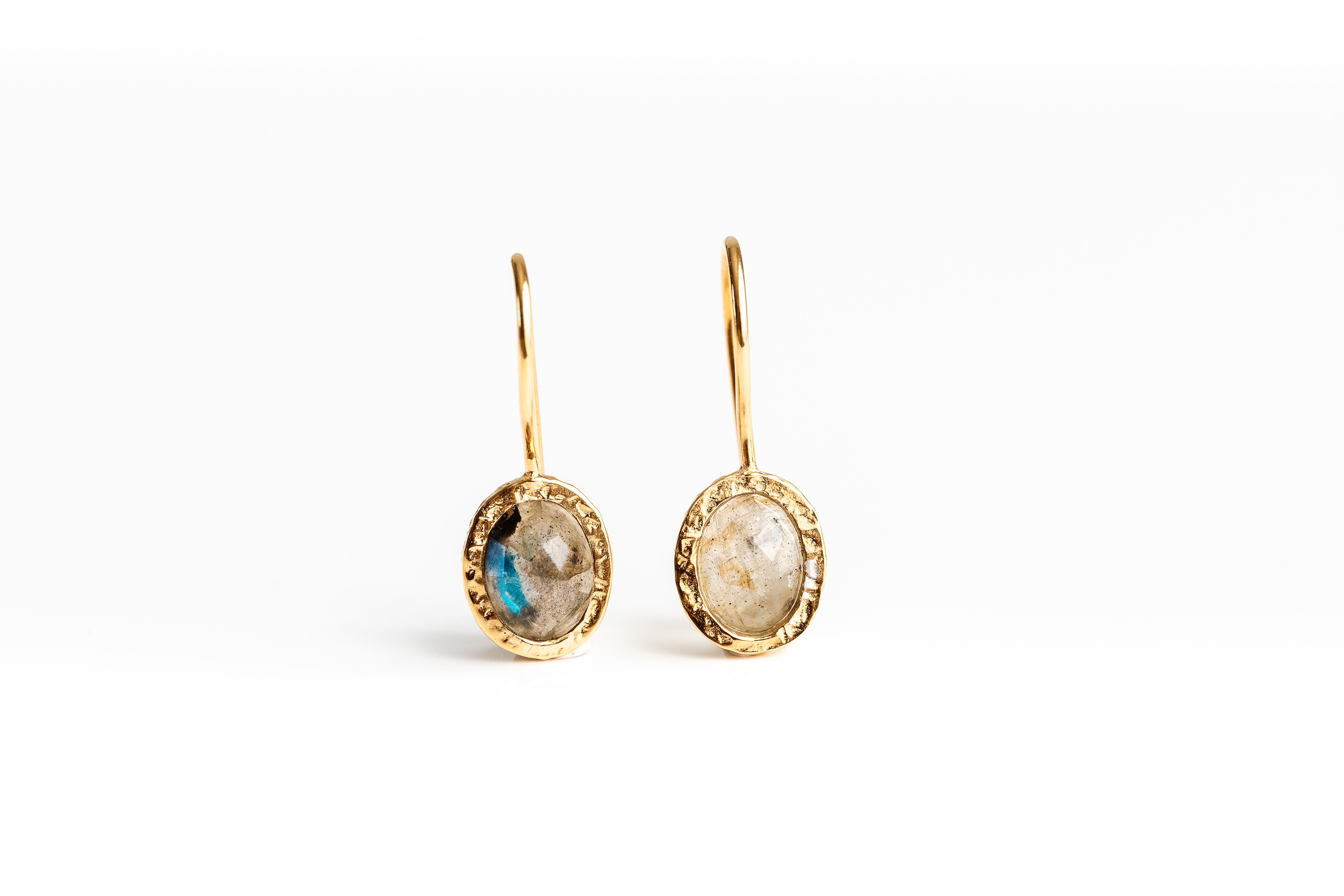 Gold Oval Labradorite Earrings