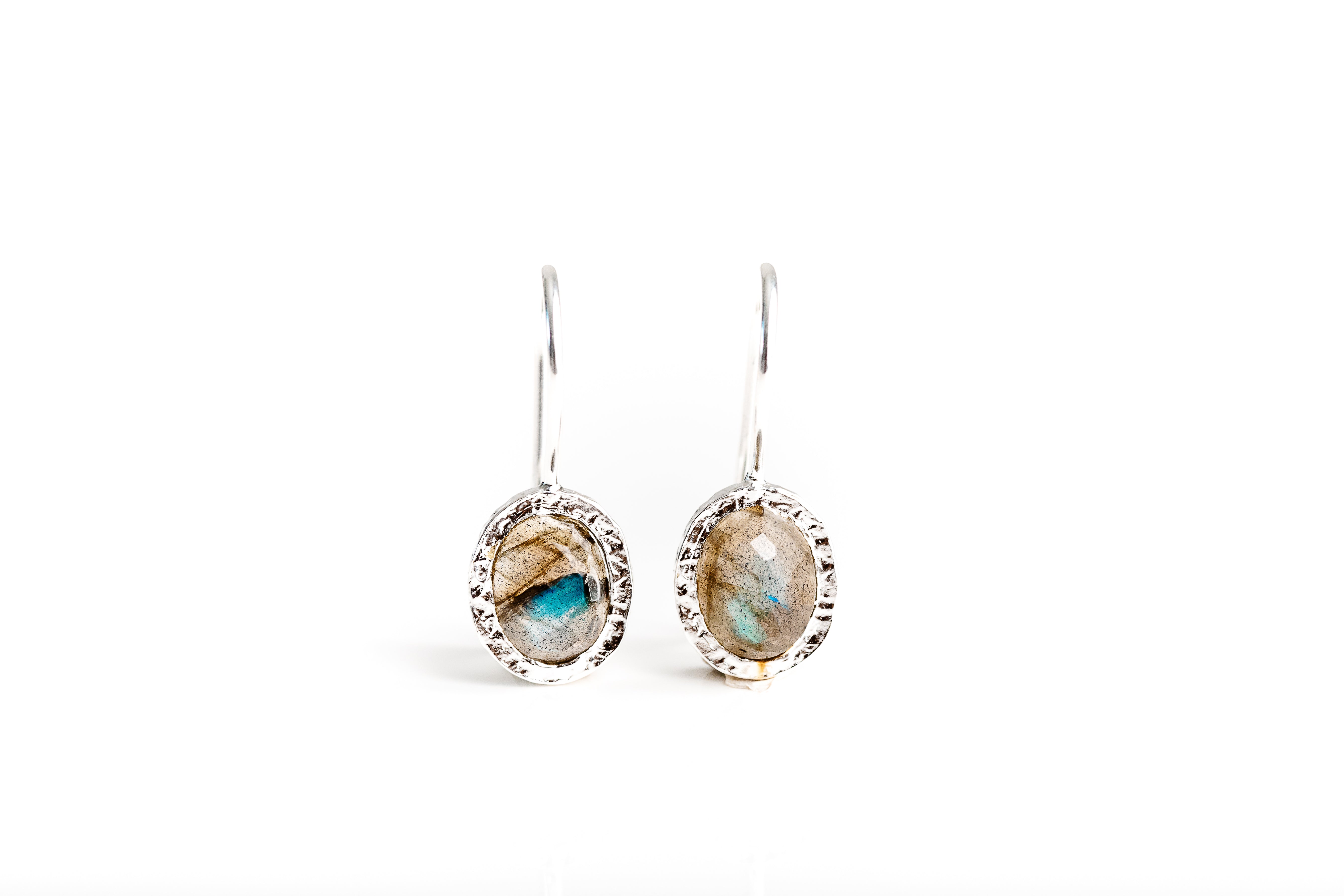 Silver Oval Labradorite Earrings