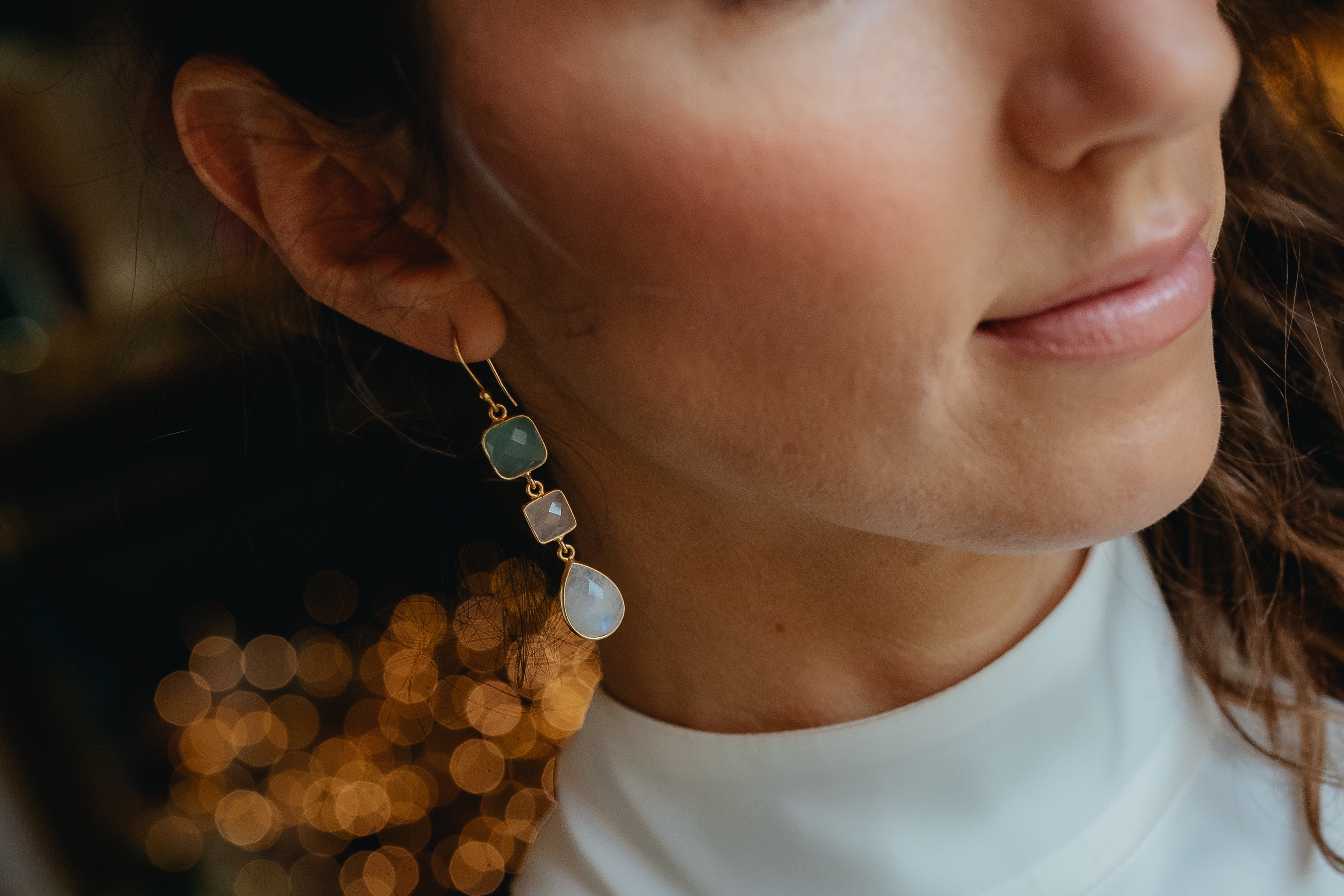 Gold Gemstone Drop Earrings