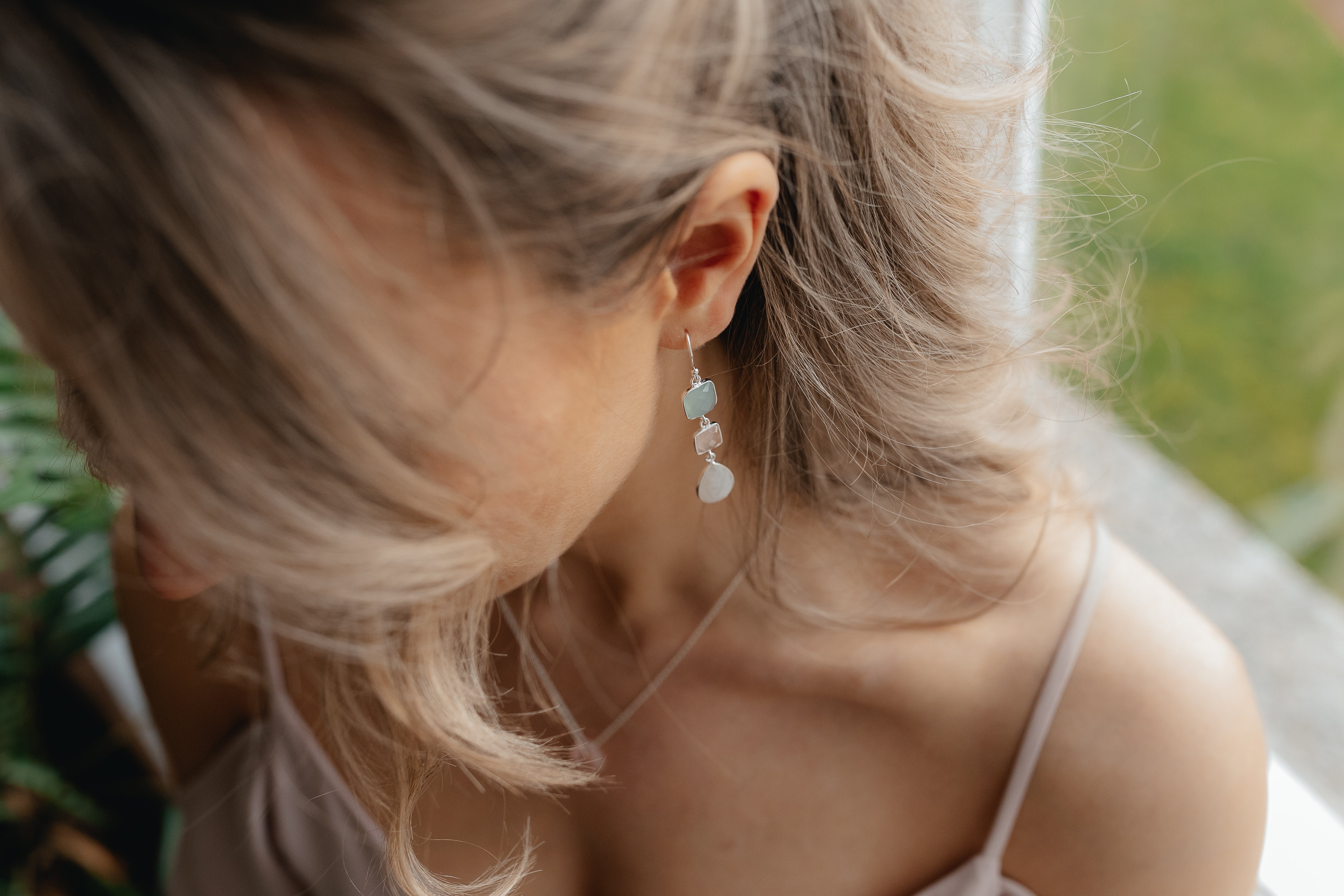 Silver Gemstone Drop Earrings