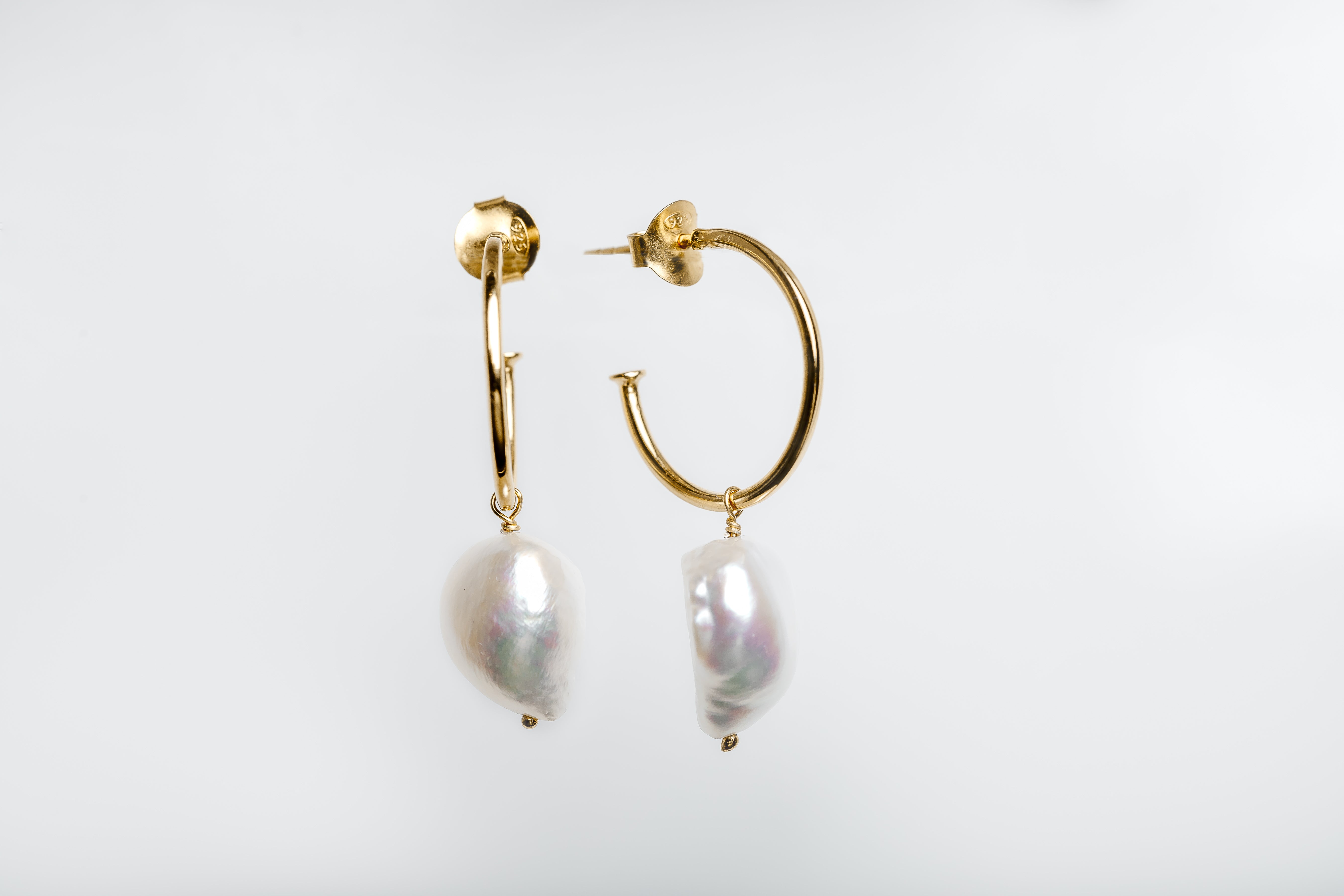 Gold Baroque Pearl Hoop Earrings