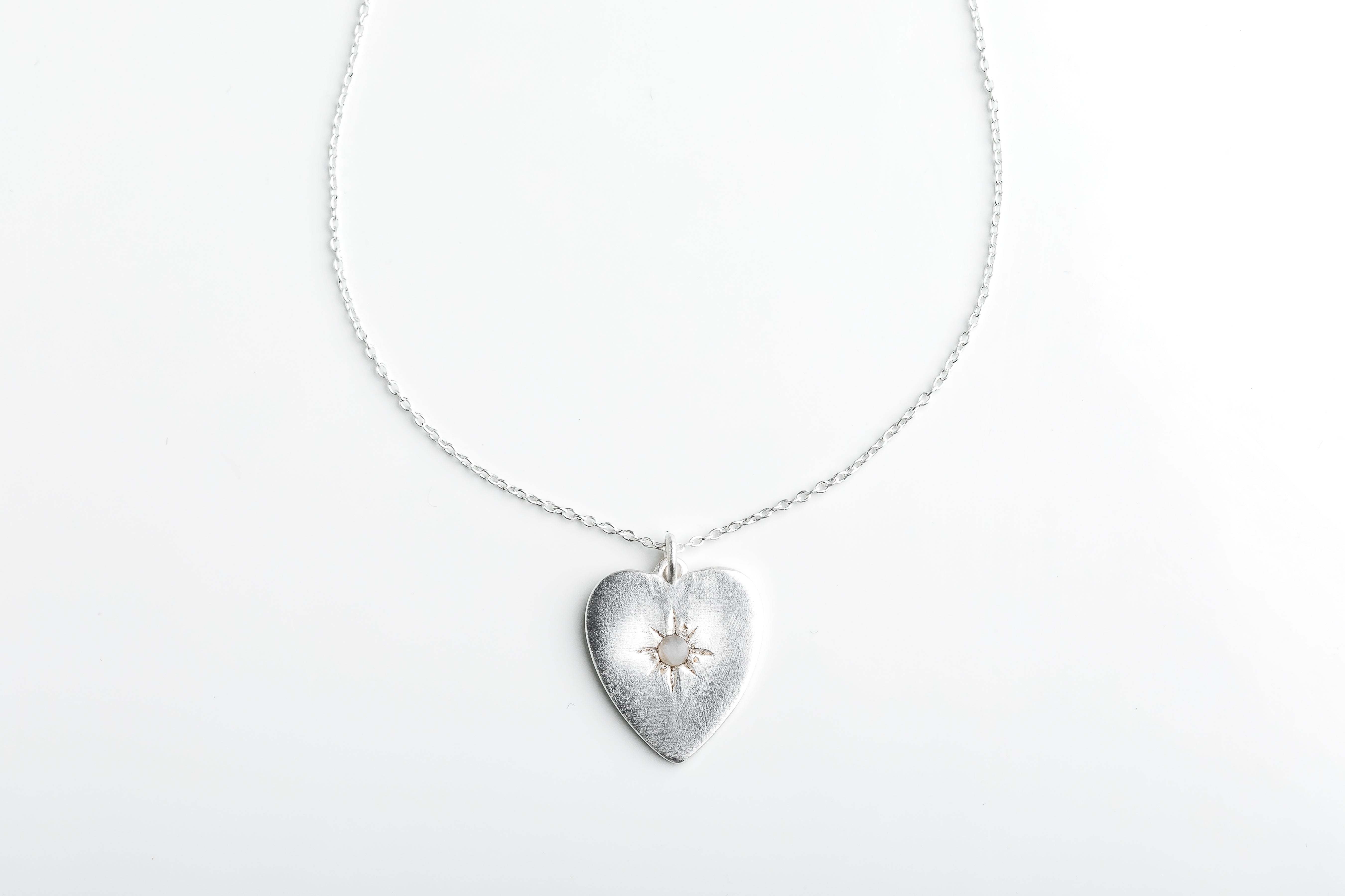Silver Moonstone Heart Necklace