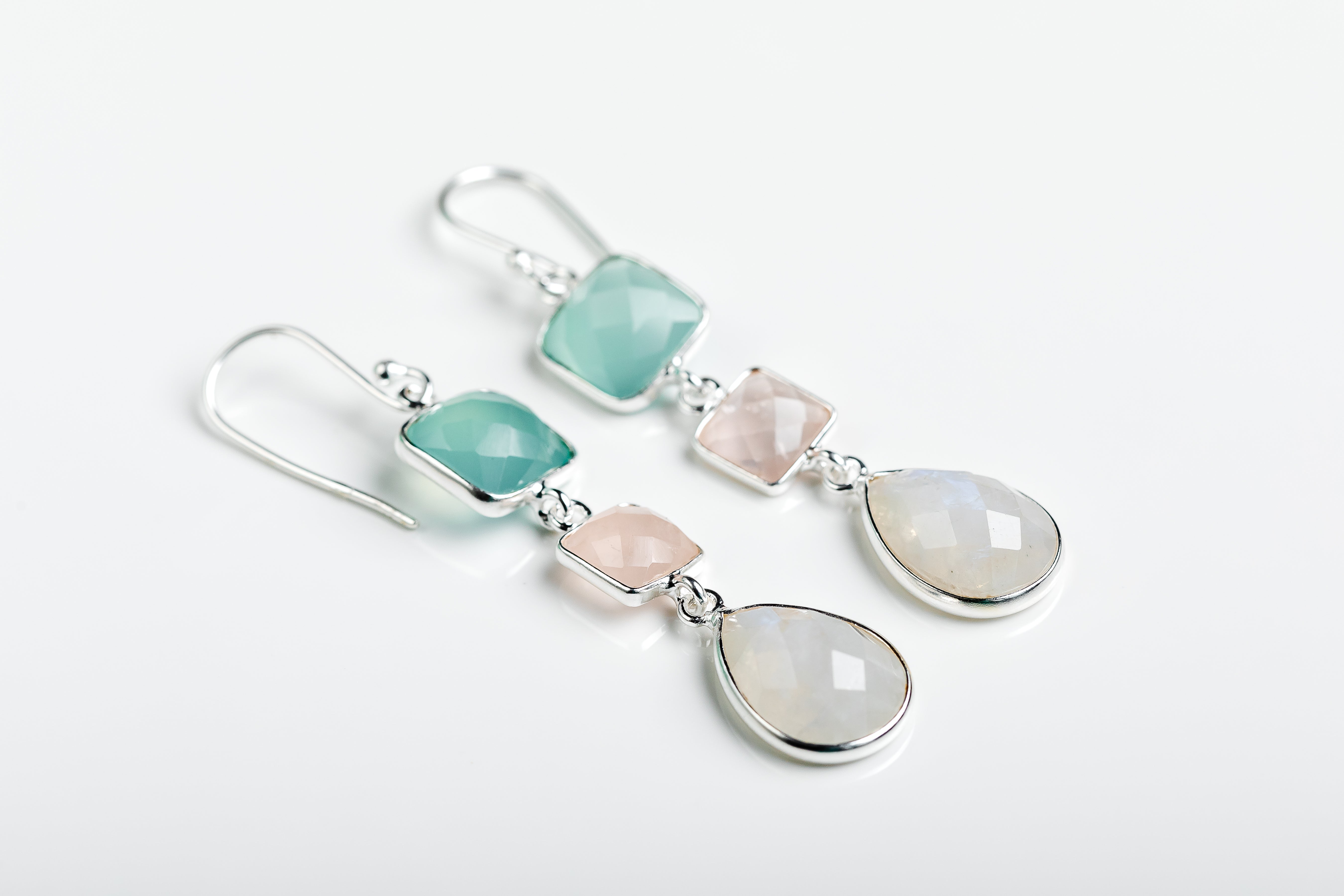 Silver Gemstone Drop Earrings