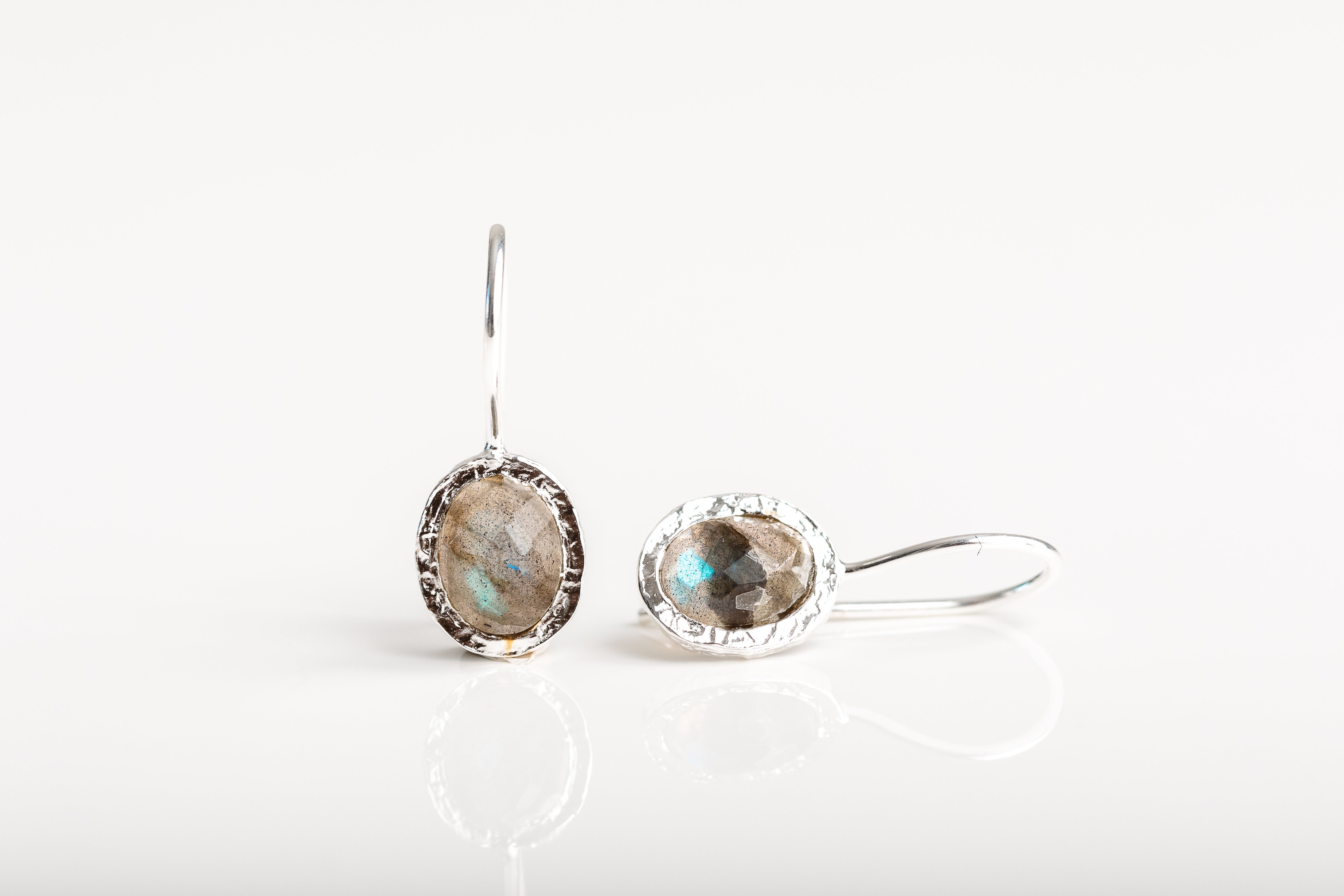 Silver Oval Labradorite Earrings