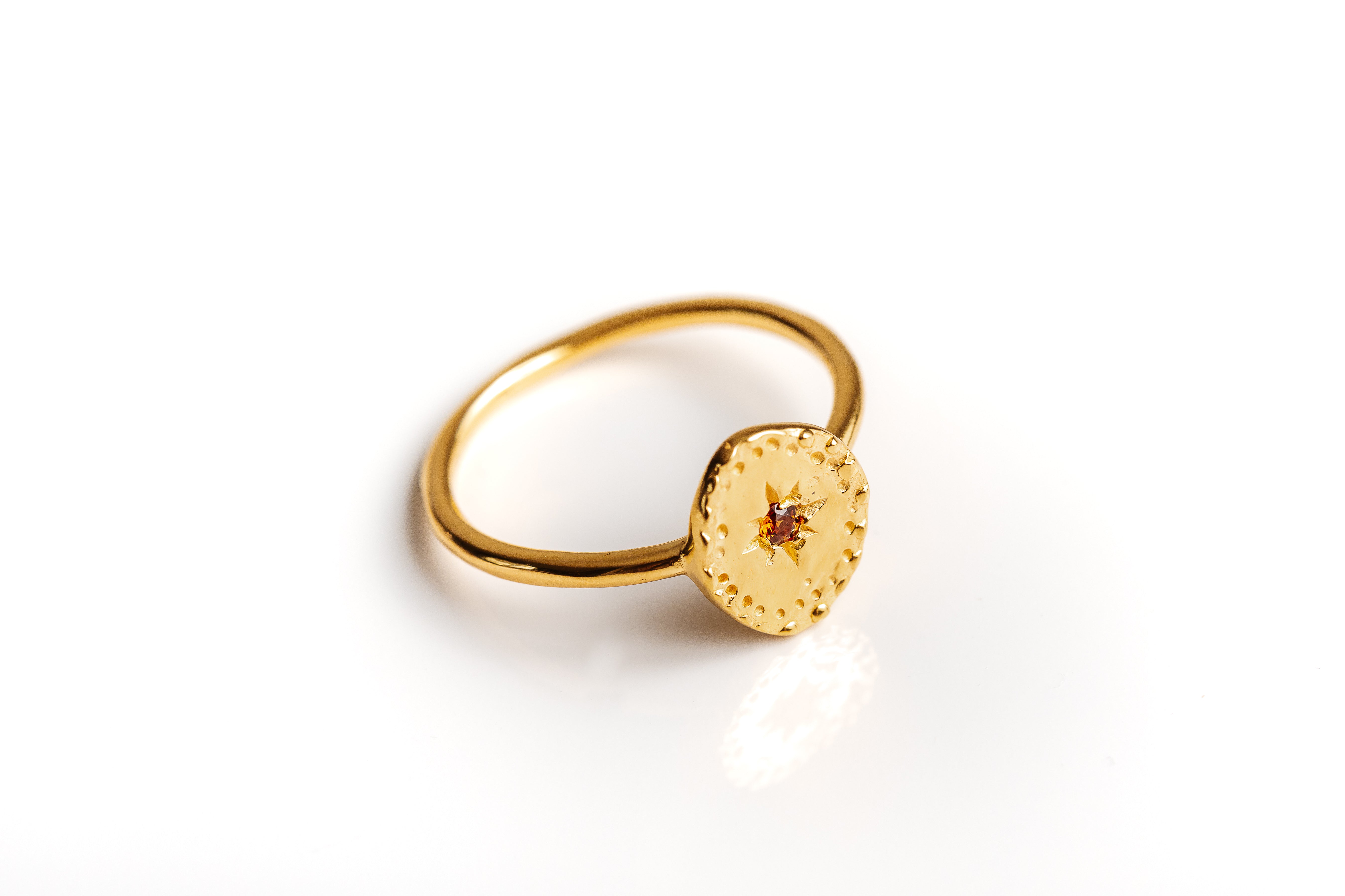 Gold Hammered Garnet Ring
